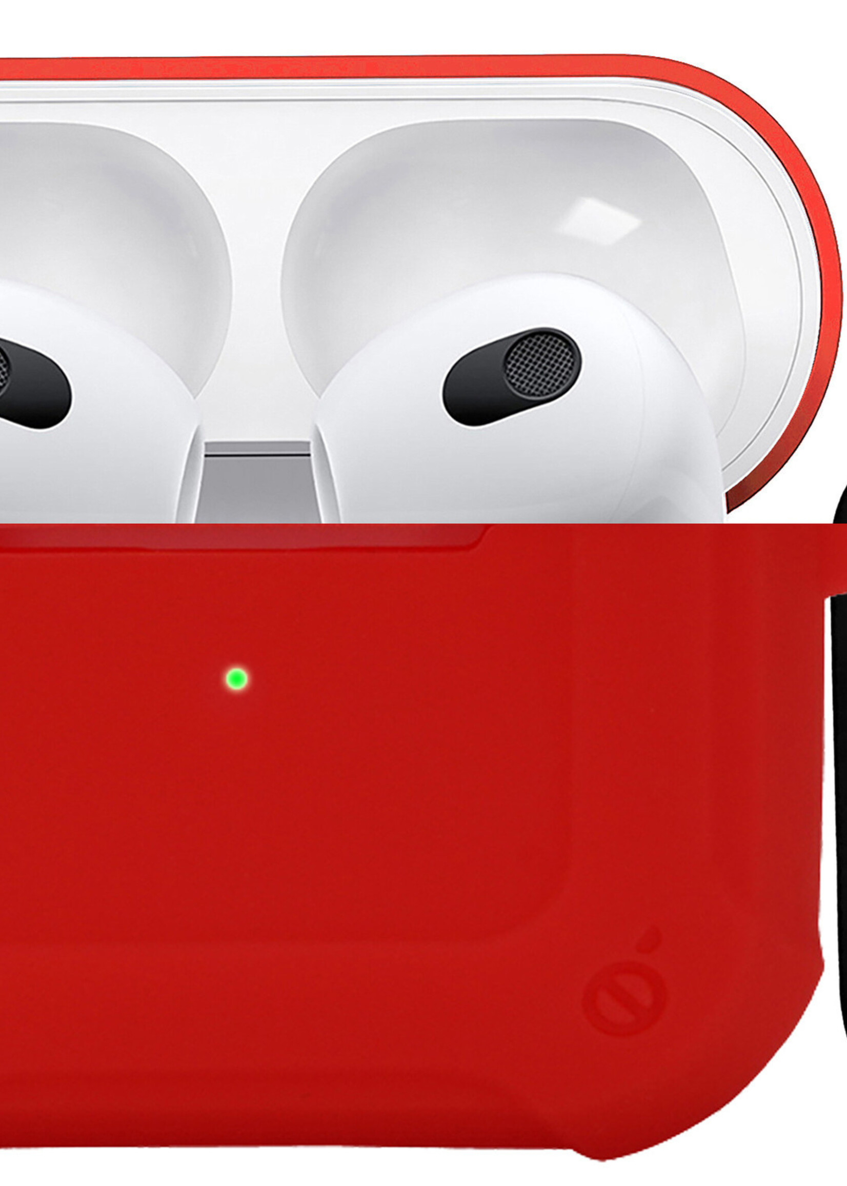 BTH Airpods 3 Hoesje Case Shock Hoes Geschikt voor Apple AirPods 3 Case Hoesje Met Clip - Rood