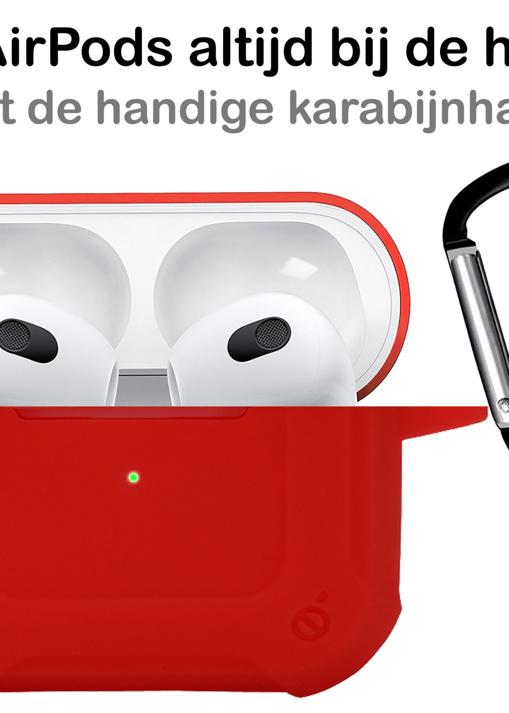 BTH Airpods 3 Hoesje Case Shock Hoes Geschikt voor Apple AirPods 3 Case Hoesje Met Clip - Rood