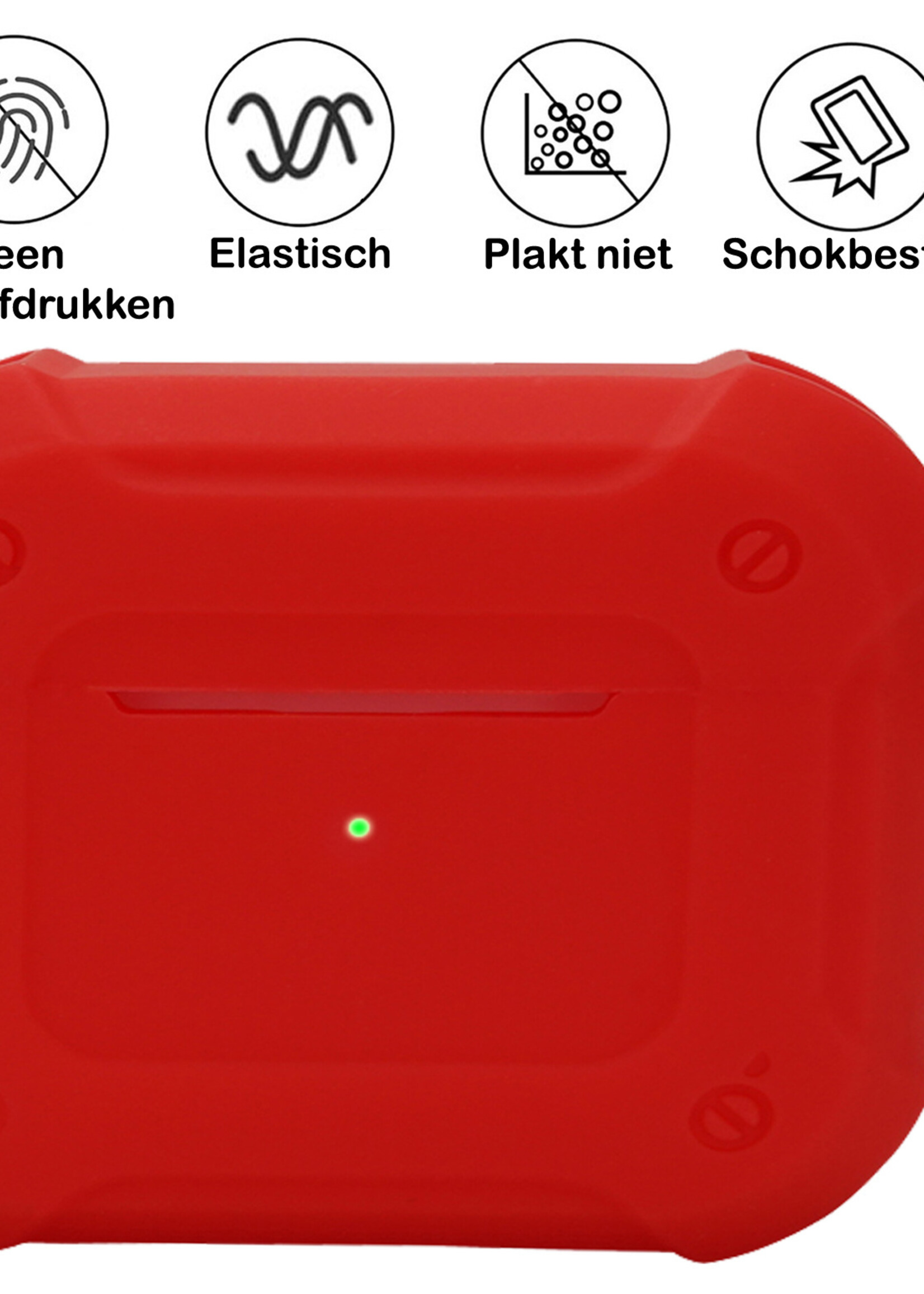 BTH Airpods 3 Hoesje Case Shock Hoes Geschikt voor Apple AirPods 3 Case Hoesje Met Clip - Rood