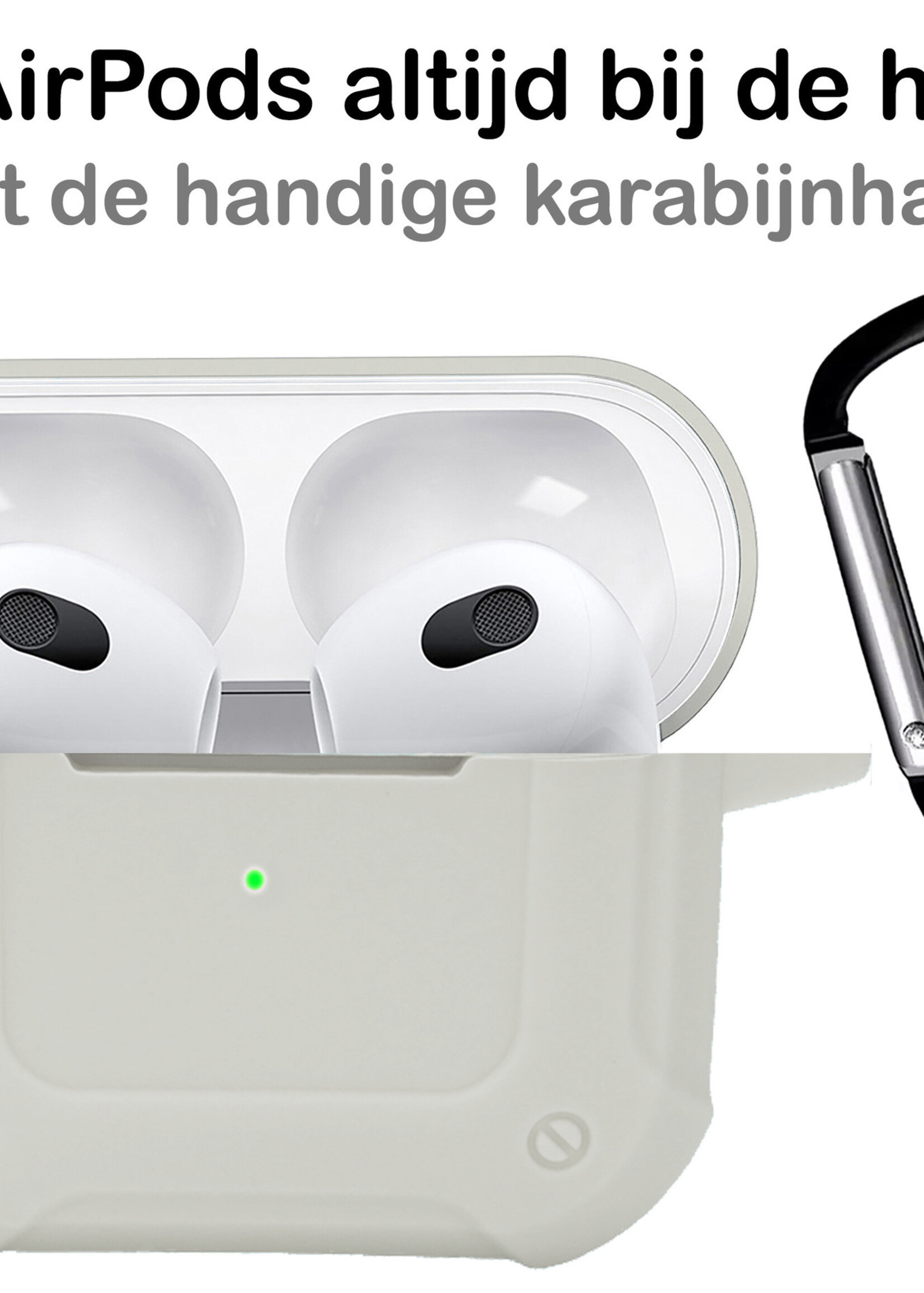 BTH Airpods 3 Hoesje Case Shock Hoes Geschikt voor Apple AirPods 3 Case Hoesje Met Clip - Wit