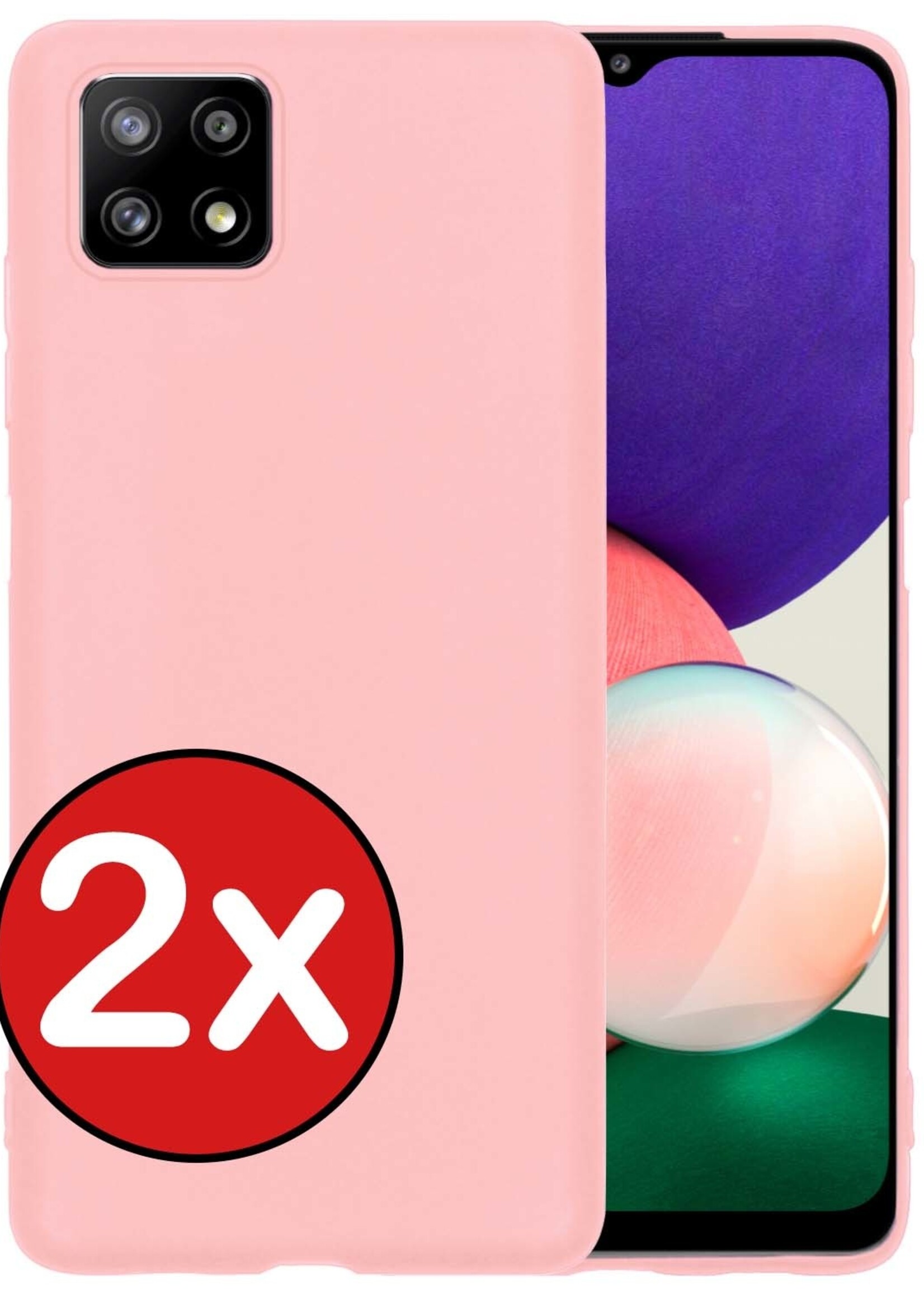 BTH Hoesje Geschikt voor Samsung M22 Hoesje Siliconen Case Hoes - Hoes Geschikt voor Samsung Galaxy M22 Hoes Cover Case - Lichtroze - 2 PACK