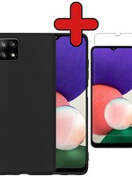 BTH BTH Samsung Galaxy M22 Hoesje Siliconen Zwart Met screenprotector