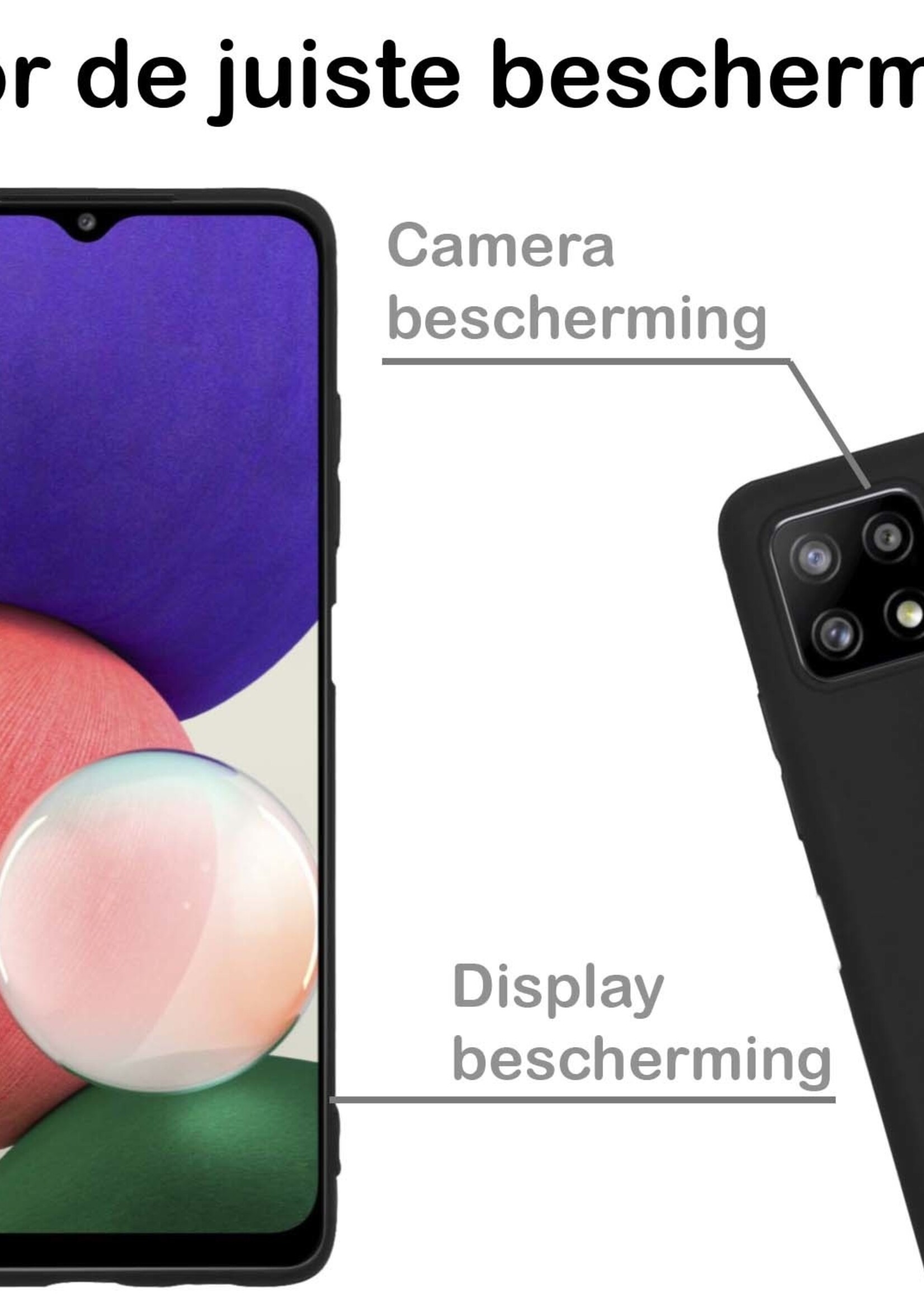 BTH Hoesje Geschikt voor Samsung M22 Hoesje Siliconen Case Hoes Met Screenprotector - Hoes Geschikt voor Samsung Galaxy M22 Hoes Cover Case - Zwart