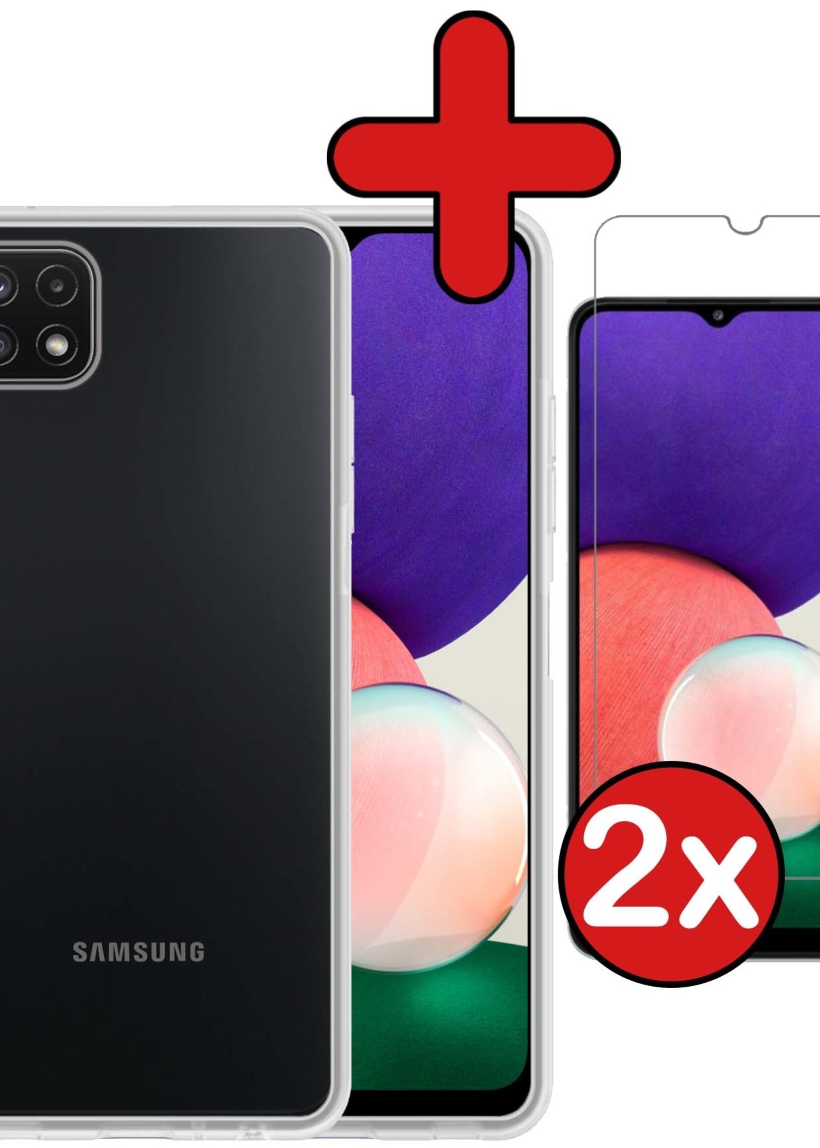 BTH Hoesje Geschikt voor Samsung M22 Hoesje Siliconen Case Hoes Met 2x Screenprotector - Hoes Geschikt voor Samsung Galaxy M22 Hoes Cover Case - Transparant