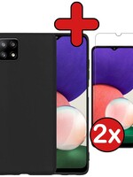 BTH BTH Samsung Galaxy M22 Hoesje Siliconen Zwart Met 2x screenprotector
