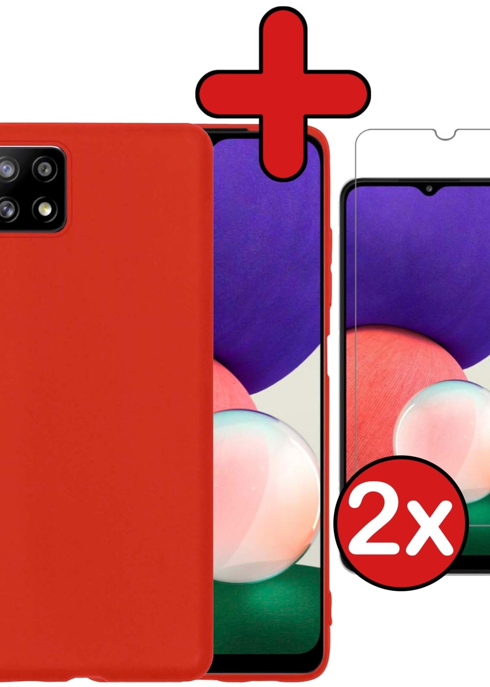 BTH Hoesje Geschikt voor Samsung M22 Hoesje Siliconen Case Hoes Met 2x Screenprotector - Hoes Geschikt voor Samsung Galaxy M22 Hoes Cover Case - Rood