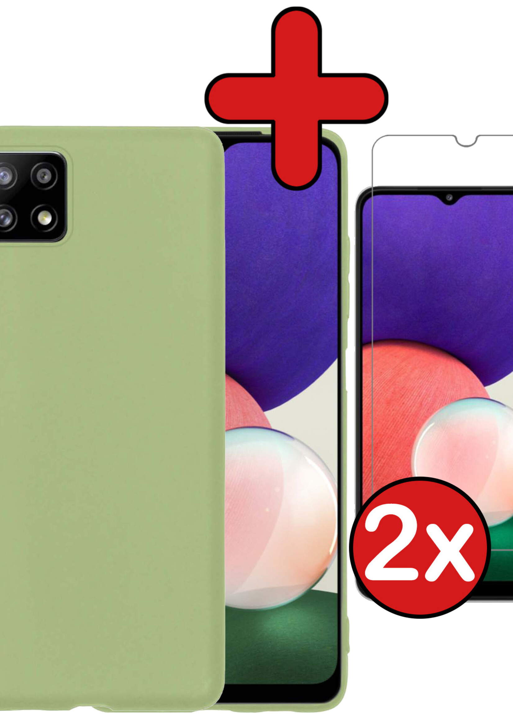 BTH Hoesje Geschikt voor Samsung M22 Hoesje Siliconen Case Hoes Met 2x Screenprotector - Hoes Geschikt voor Samsung Galaxy M22 Hoes Cover Case - Groen