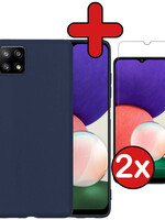 BTH BTH Samsung Galaxy M22 Hoesje Siliconen Donkerblauw Met 2x screenprotector