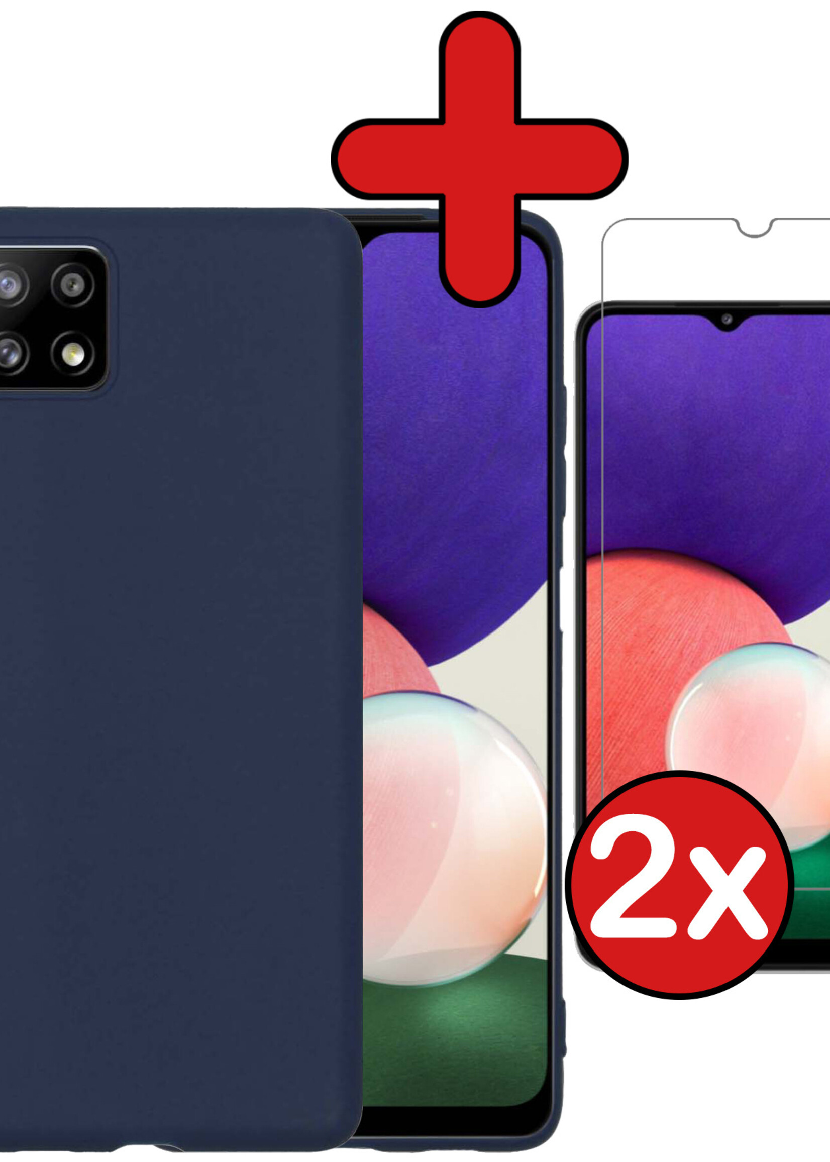 BTH Hoesje Geschikt voor Samsung M22 Hoesje Siliconen Case Hoes Met 2x Screenprotector - Hoes Geschikt voor Samsung Galaxy M22 Hoes Cover Case - Donkerblauw