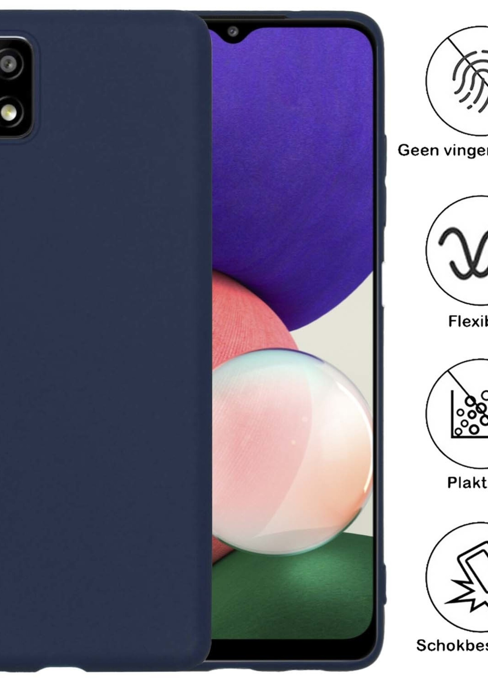 BTH Hoesje Geschikt voor Samsung M22 Hoesje Siliconen Case Hoes Met 2x Screenprotector - Hoes Geschikt voor Samsung Galaxy M22 Hoes Cover Case - Donkerblauw