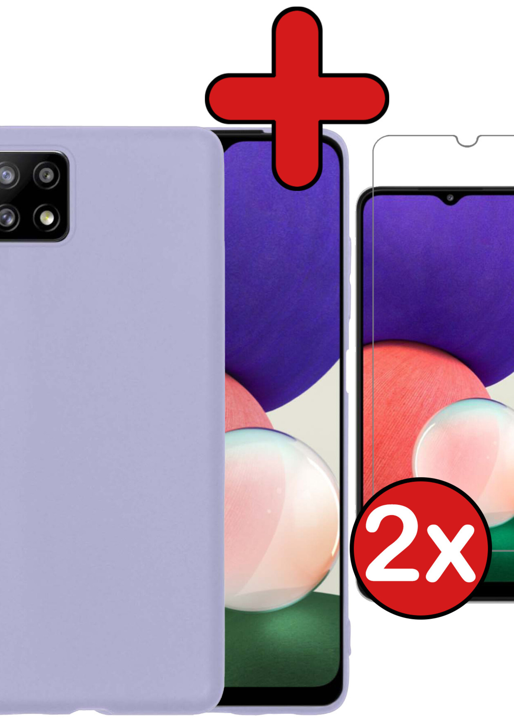BTH Hoesje Geschikt voor Samsung M22 Hoesje Siliconen Case Hoes Met 2x Screenprotector - Hoes Geschikt voor Samsung Galaxy M22 Hoes Cover Case - Lila
