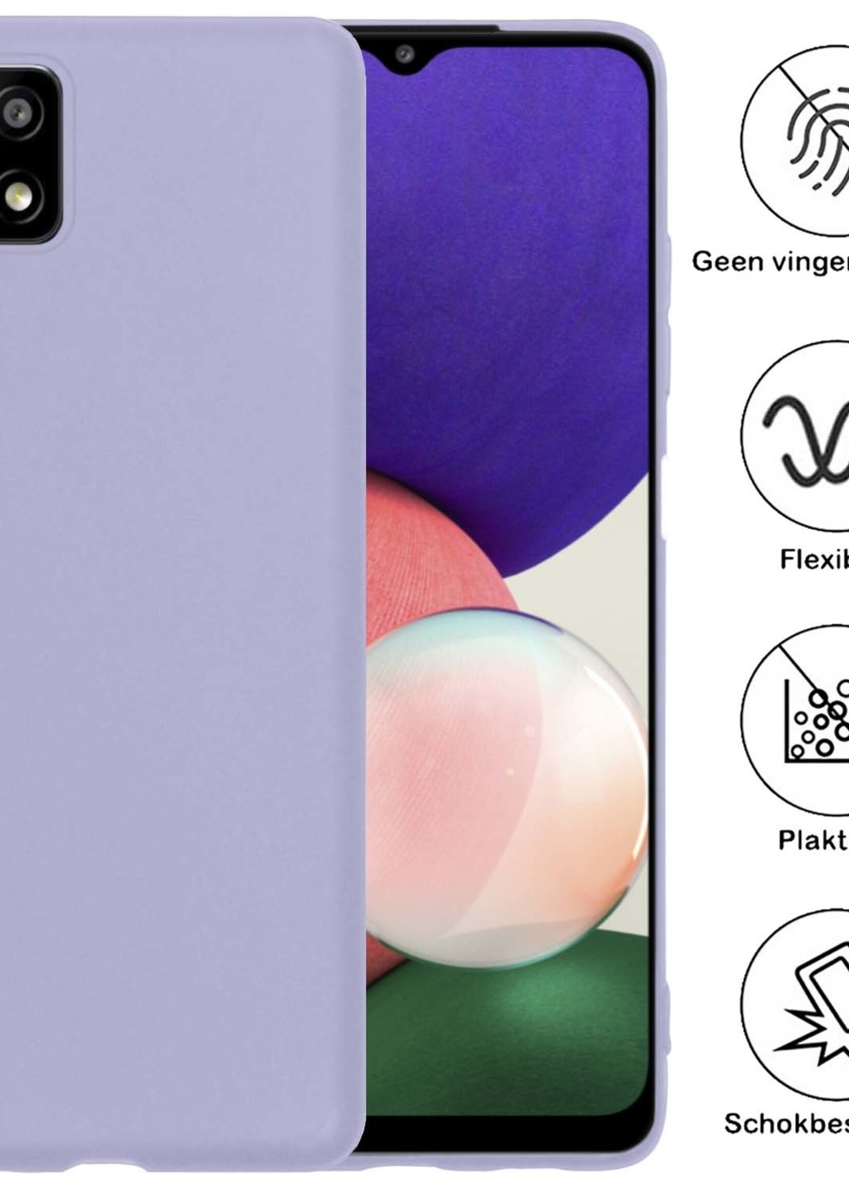 BTH Hoesje Geschikt voor Samsung M22 Hoesje Siliconen Case Hoes Met 2x Screenprotector - Hoes Geschikt voor Samsung Galaxy M22 Hoes Cover Case - Lila