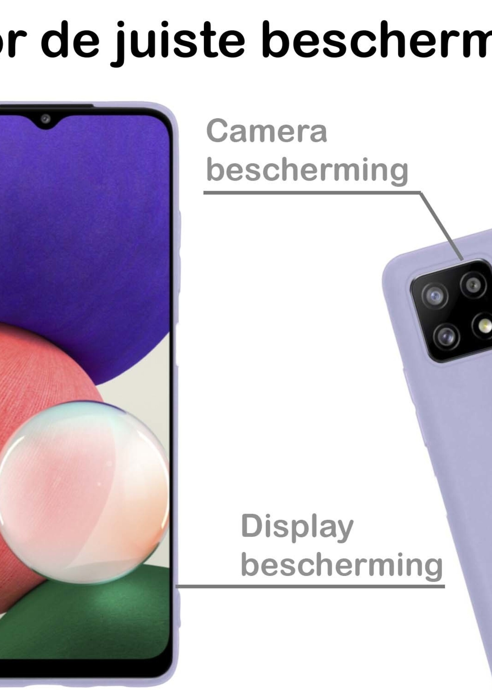 BTH Hoesje Geschikt voor Samsung M22 Hoesje Siliconen Case Hoes Met 2x Screenprotector - Hoes Geschikt voor Samsung Galaxy M22 Hoes Cover Case - Lila