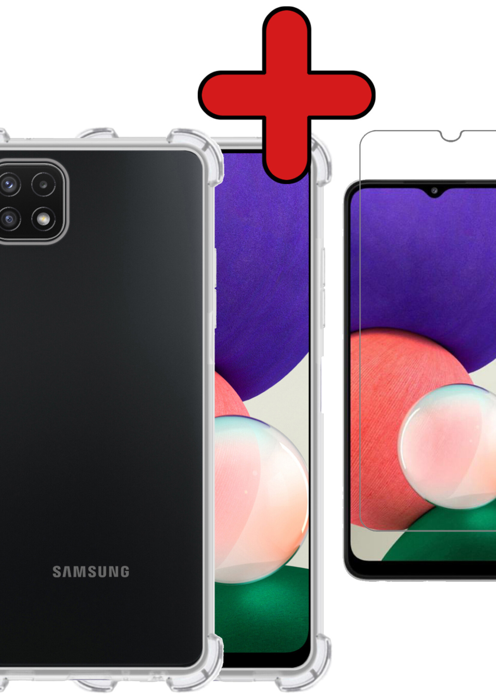 BTH Hoesje Geschikt voor Samsung M22 Hoesje Siliconen Shock Proof Case Hoes Met Screenprotector - Hoes Geschikt voor Samsung Galaxy M22 Hoes Cover Case Shockproof - Transparant