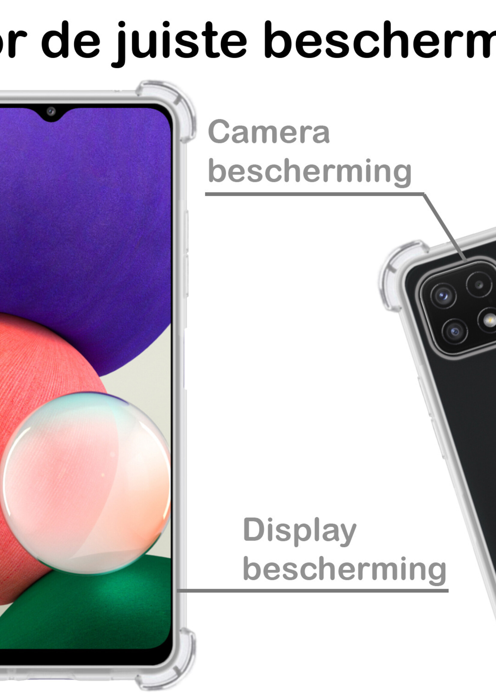 BTH Hoesje Geschikt voor Samsung M22 Hoesje Siliconen Shock Proof Case Hoes Met Screenprotector - Hoes Geschikt voor Samsung Galaxy M22 Hoes Cover Case Shockproof - Transparant