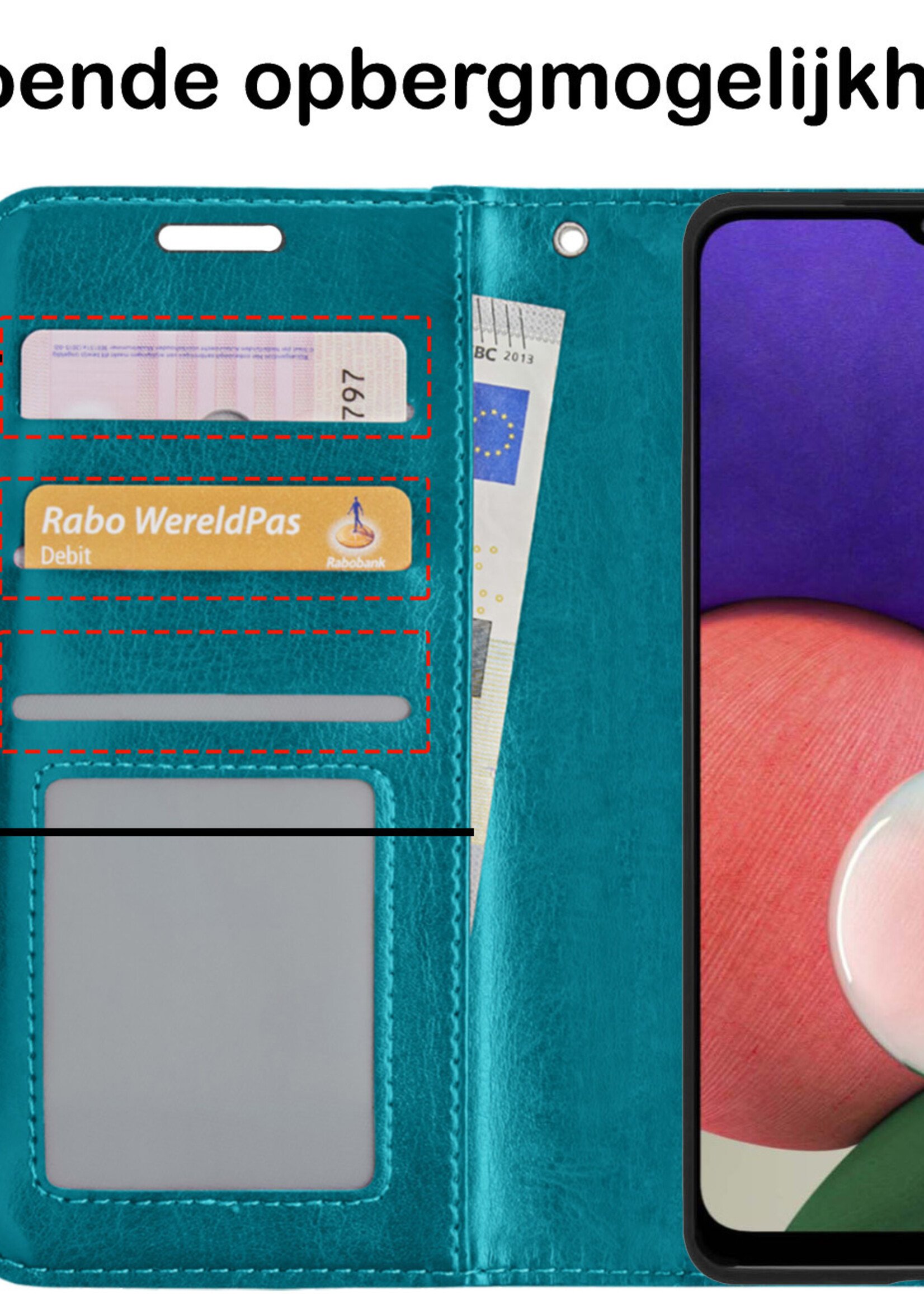 BTH Hoesje Geschikt voor Samsung M22 Hoesje Book Case Hoes Portemonnee Cover Walletcase Met Screenprotector - Hoes Geschikt voor Samsung Galaxy M22 Hoes Bookcase Hoesje - Turquoise