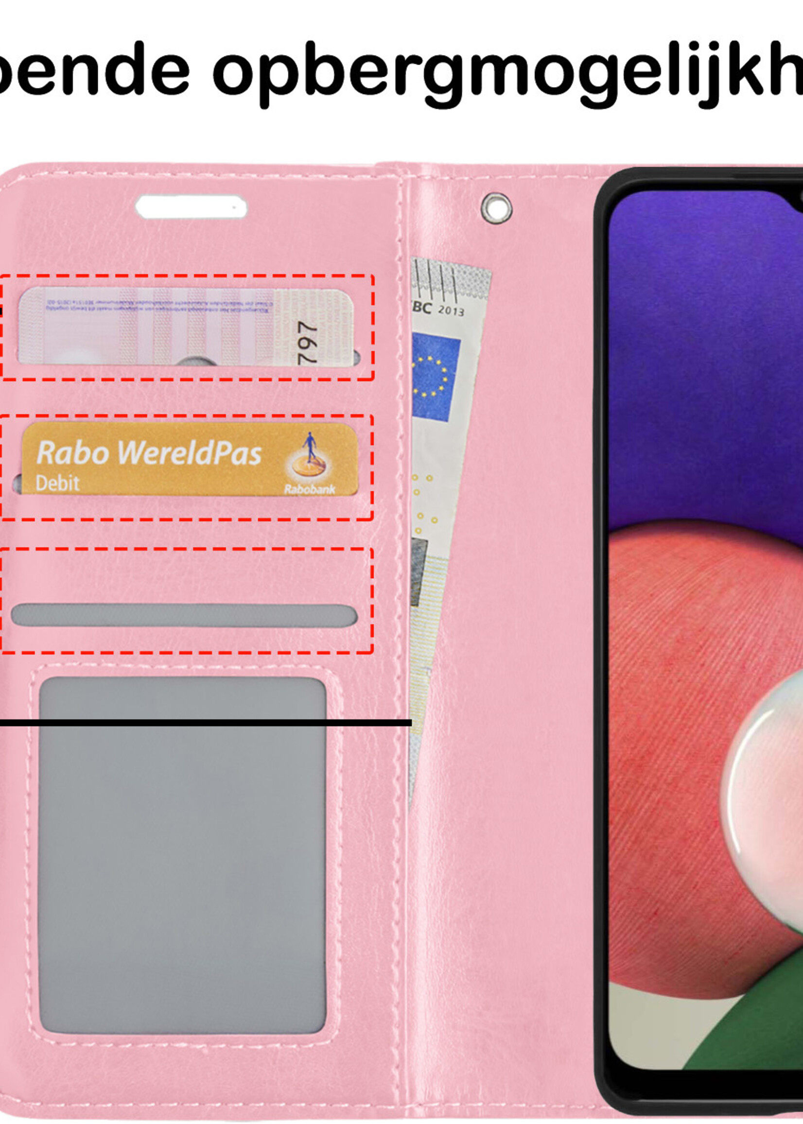 BTH Hoesje Geschikt voor Samsung M22 Hoesje Book Case Hoes Portemonnee Cover Walletcase Met Screenprotector - Hoes Geschikt voor Samsung Galaxy M22 Hoes Bookcase Hoesje - Lichtroze