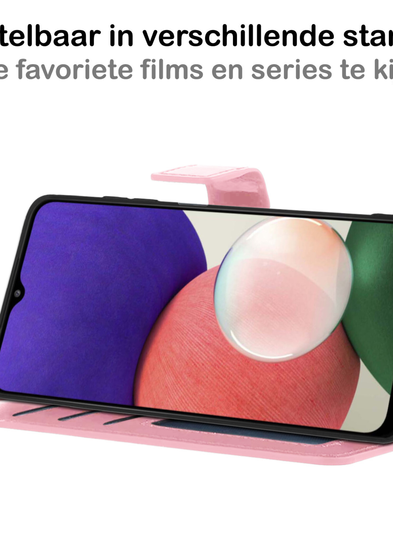 BTH Hoesje Geschikt voor Samsung M22 Hoesje Book Case Hoes Portemonnee Cover Walletcase Met Screenprotector - Hoes Geschikt voor Samsung Galaxy M22 Hoes Bookcase Hoesje - Lichtroze