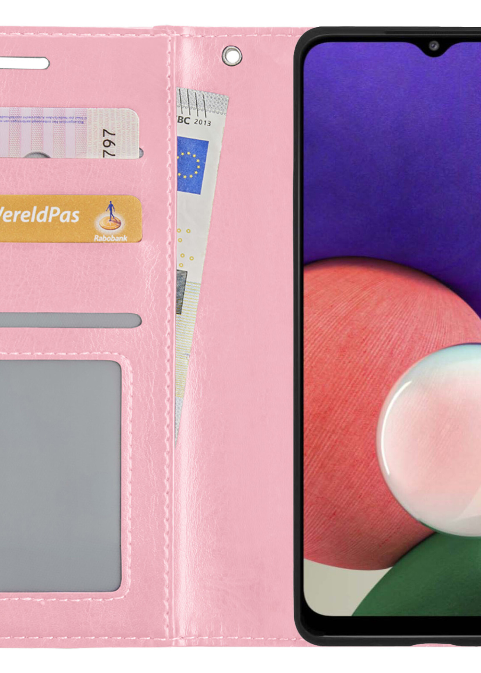 BTH Hoesje Geschikt voor Samsung M22 Hoesje Book Case Hoes Portemonnee Cover Walletcase Met Screenprotector - Hoes Geschikt voor Samsung Galaxy M22 Hoes Bookcase Hoesje - Lichtroze