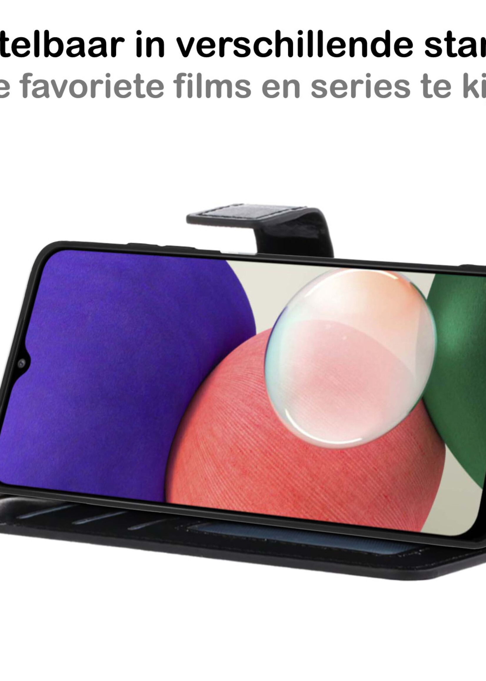 BTH Hoesje Geschikt voor Samsung M22 Hoesje Book Case Hoes Portemonnee Cover Walletcase Met 2x Screenprotector - Hoes Geschikt voor Samsung Galaxy M22 Hoes Bookcase Hoesje - Zwart