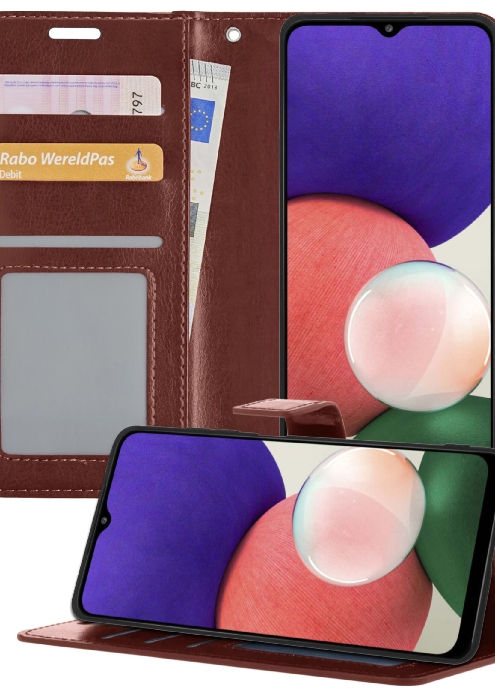BTH Samsung M22 Hoesje Book Case Hoes - Samsung Galaxy M22 Case Hoesje Portemonnee Cover - Samsung Galaxy M22 Hoes Wallet Case Hoesje - Bruin