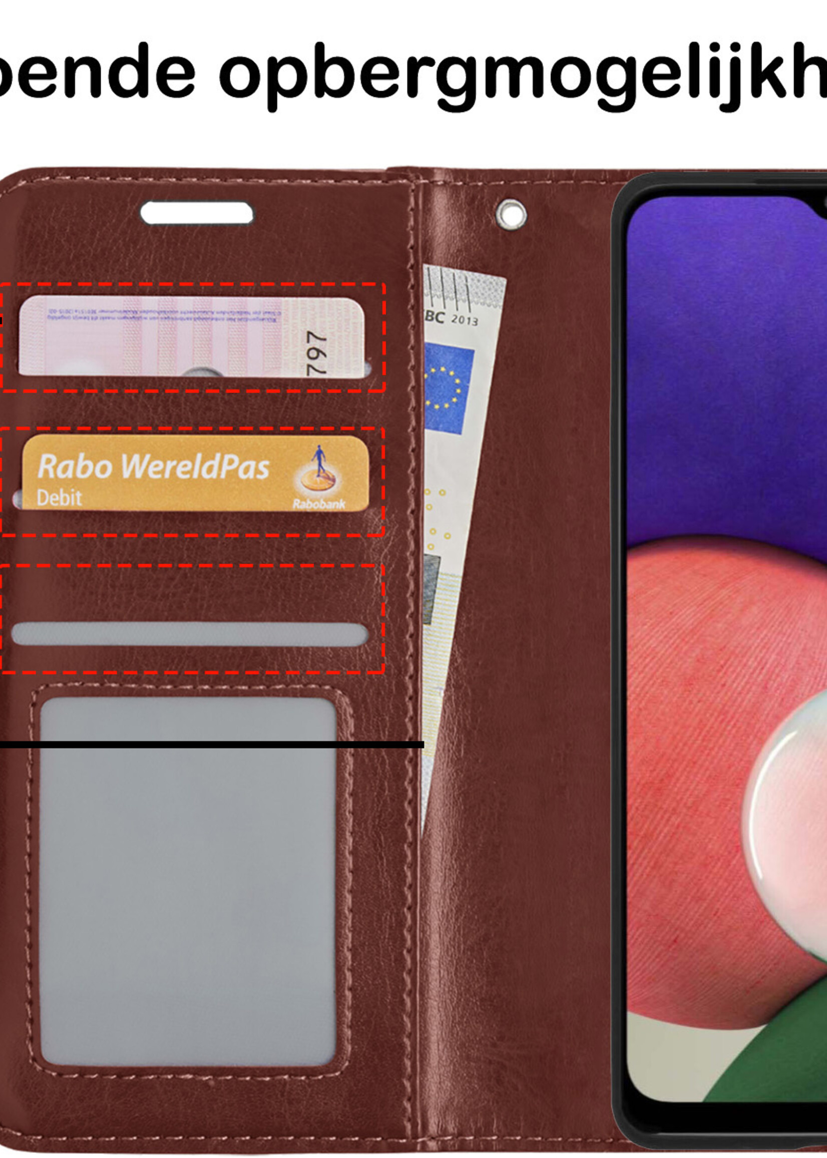 BTH Samsung M22 Hoesje Book Case Hoes - Samsung Galaxy M22 Case Hoesje Portemonnee Cover - Samsung Galaxy M22 Hoes Wallet Case Hoesje - Bruin