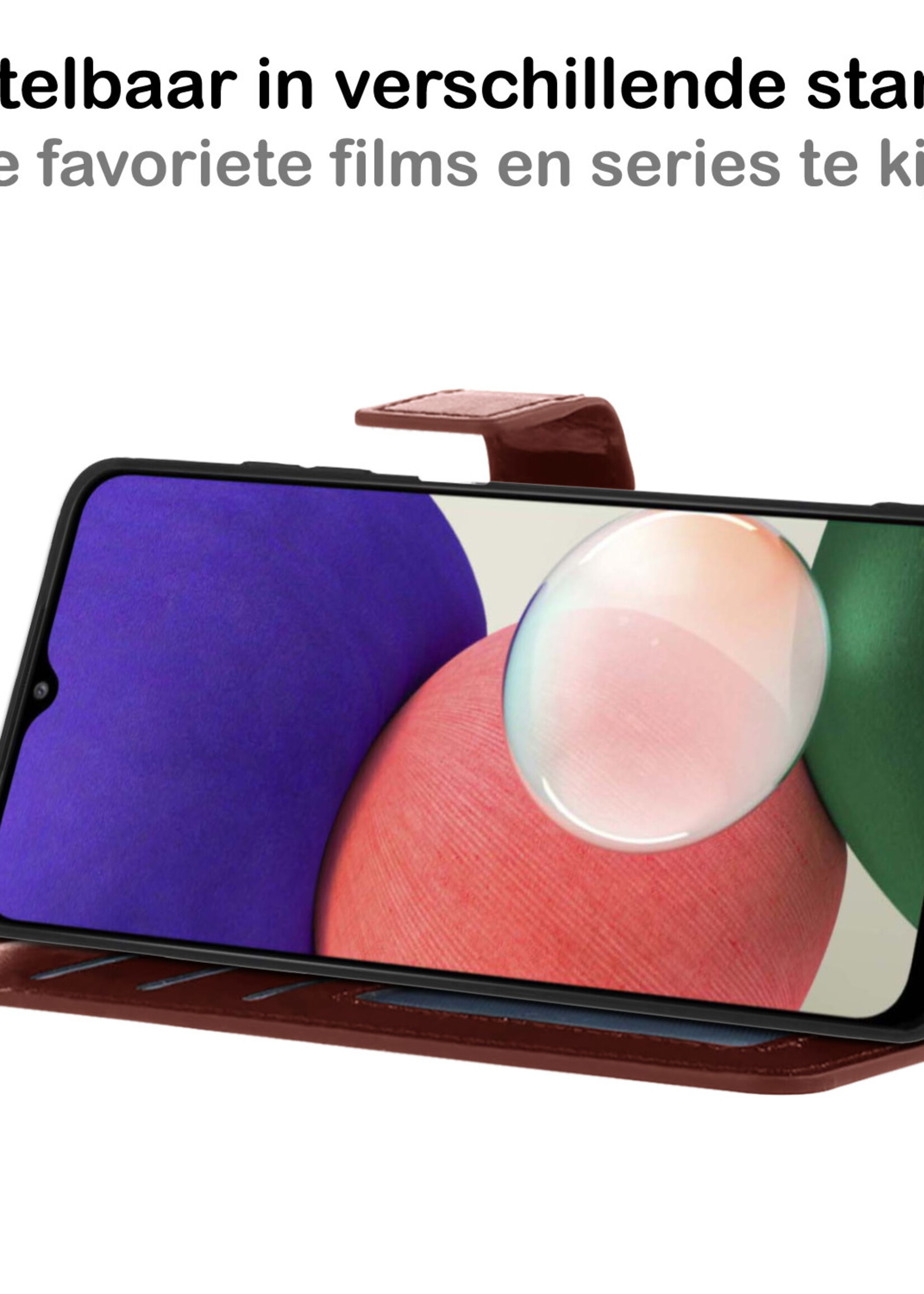 BTH Samsung M22 Hoesje Book Case Hoes - Samsung Galaxy M22 Case Hoesje Portemonnee Cover - Samsung Galaxy M22 Hoes Wallet Case Hoesje - Bruin