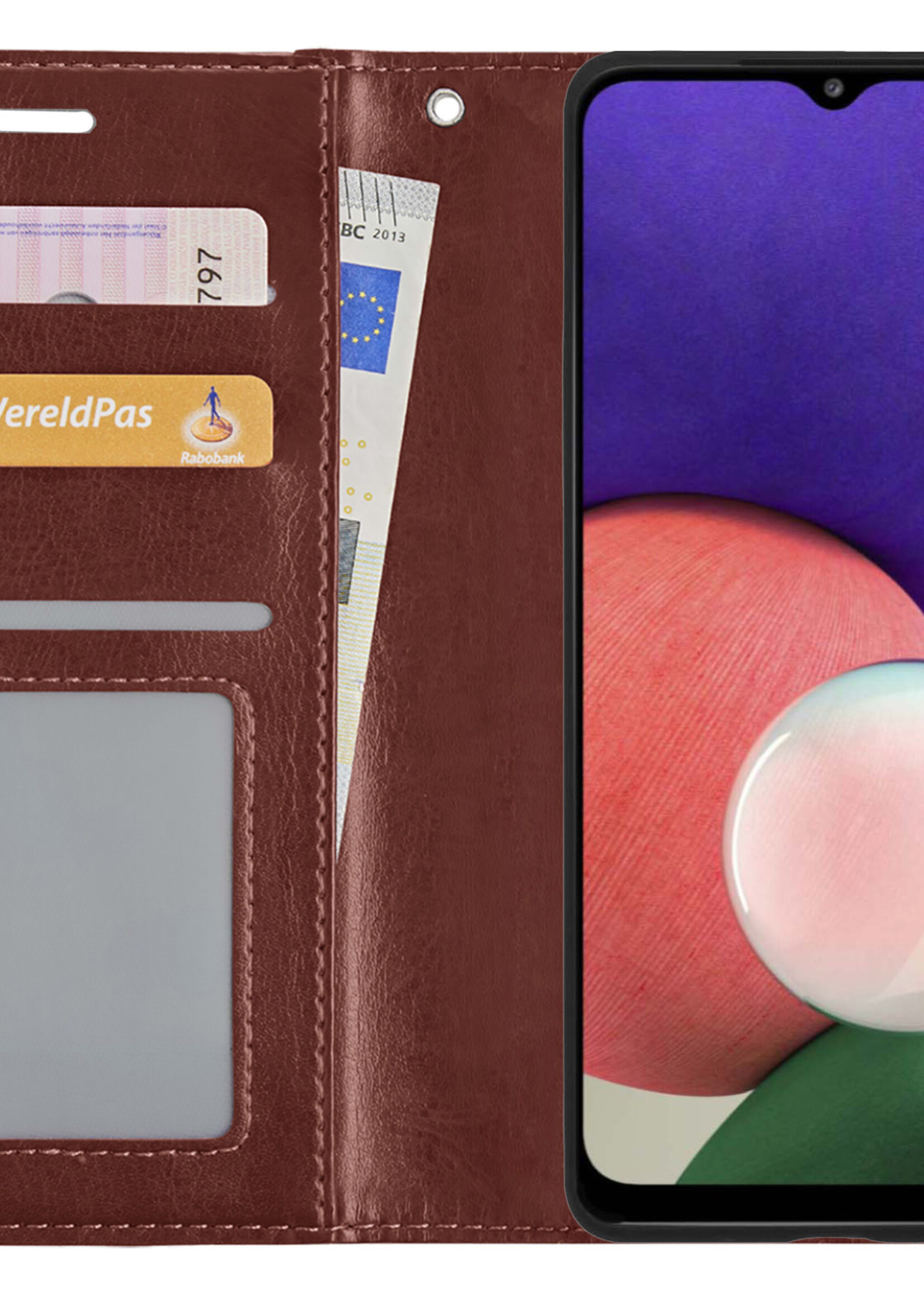 BTH Samsung M22 Hoesje Book Case Hoes - Samsung Galaxy M22 Case Hoesje Portemonnee Cover - Samsung Galaxy M22 Hoes Wallet Case Hoesje - Bruin