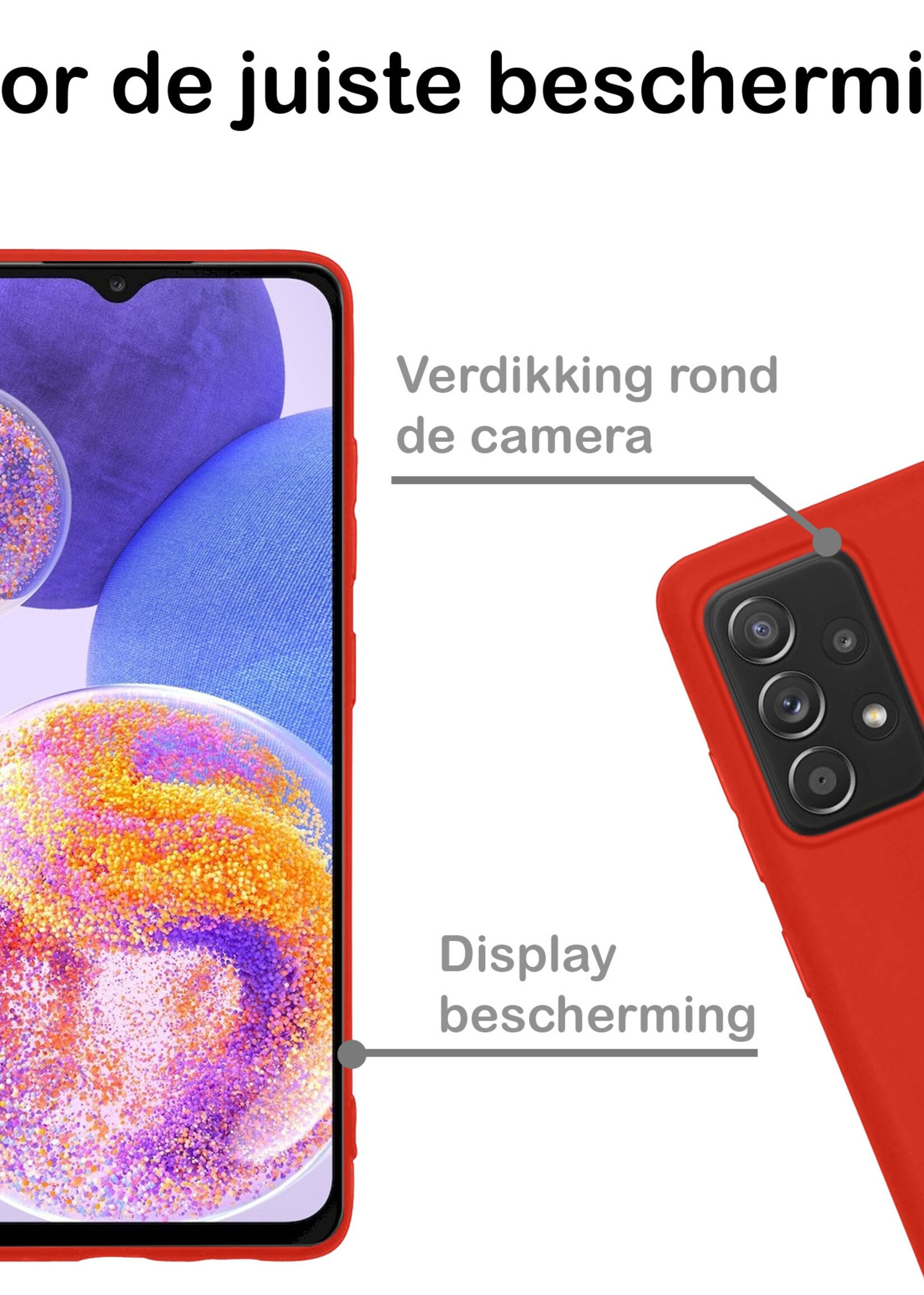 BTH Hoesje Geschikt voor Samsung A23 Hoesje Siliconen Case Hoes - Hoes Geschikt voor Samsung Galaxy A23 Hoes Cover Case - Rood - 2 PACK