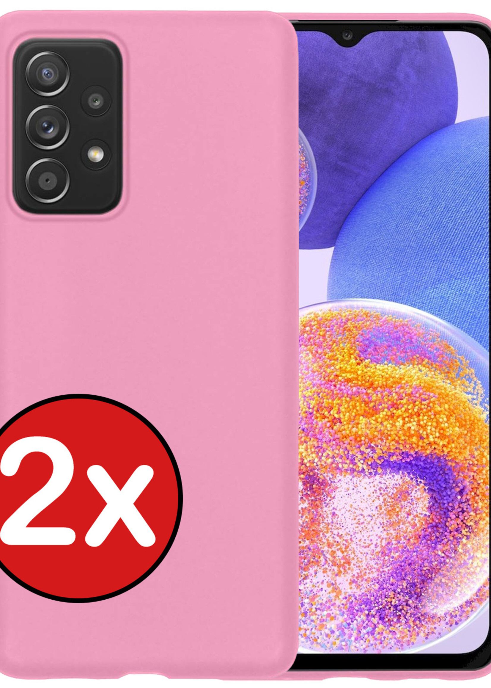 BTH Hoesje Geschikt voor Samsung A23 Hoesje Siliconen Case Hoes - Hoes Geschikt voor Samsung Galaxy A23 Hoes Cover Case - Lichtroze - 2 PACK