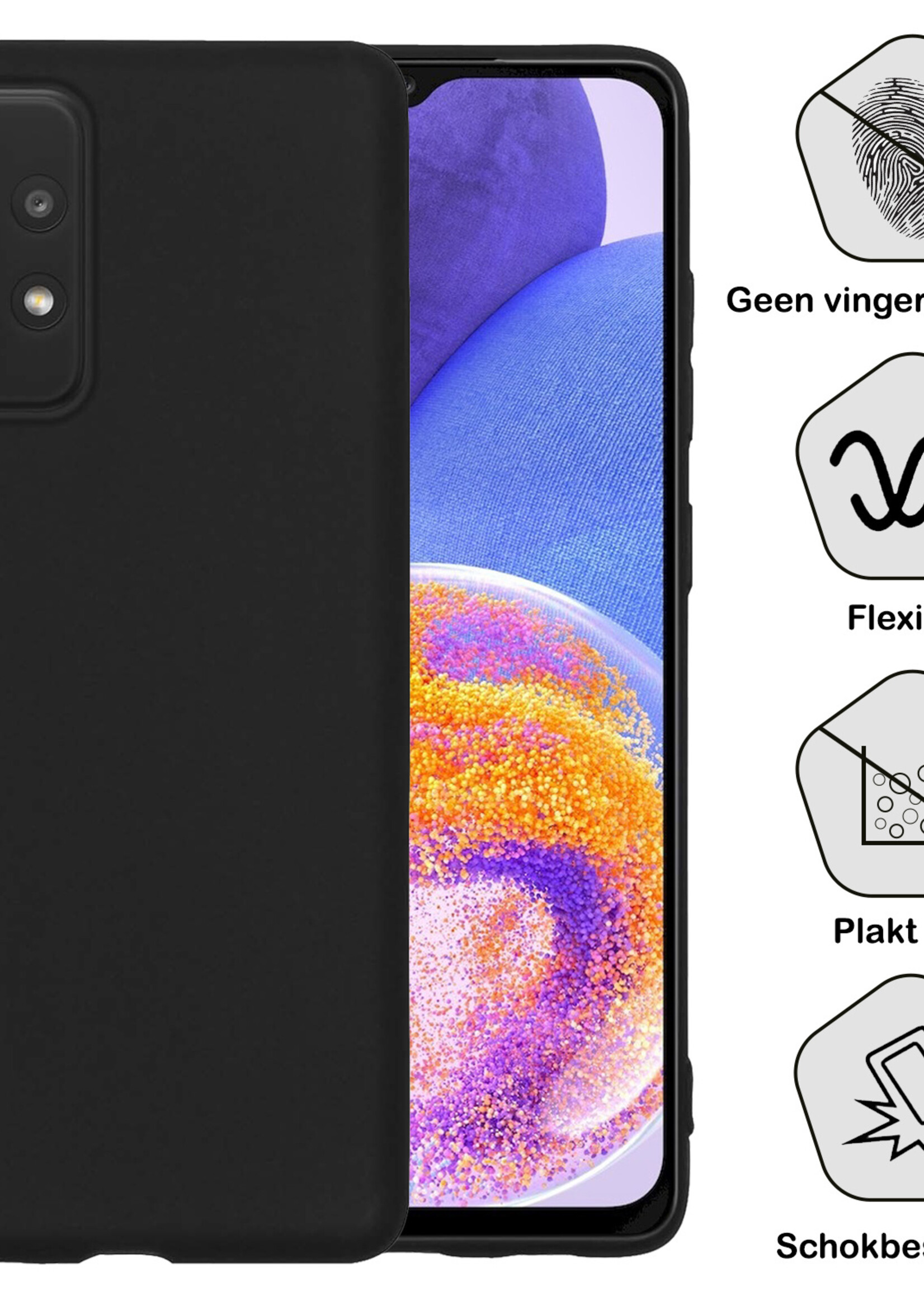 BTH Hoesje Geschikt voor Samsung A23 Hoesje Siliconen Case Hoes - Hoes Geschikt voor Samsung Galaxy A23 Hoes Cover Case - Zwart - 2 PACK