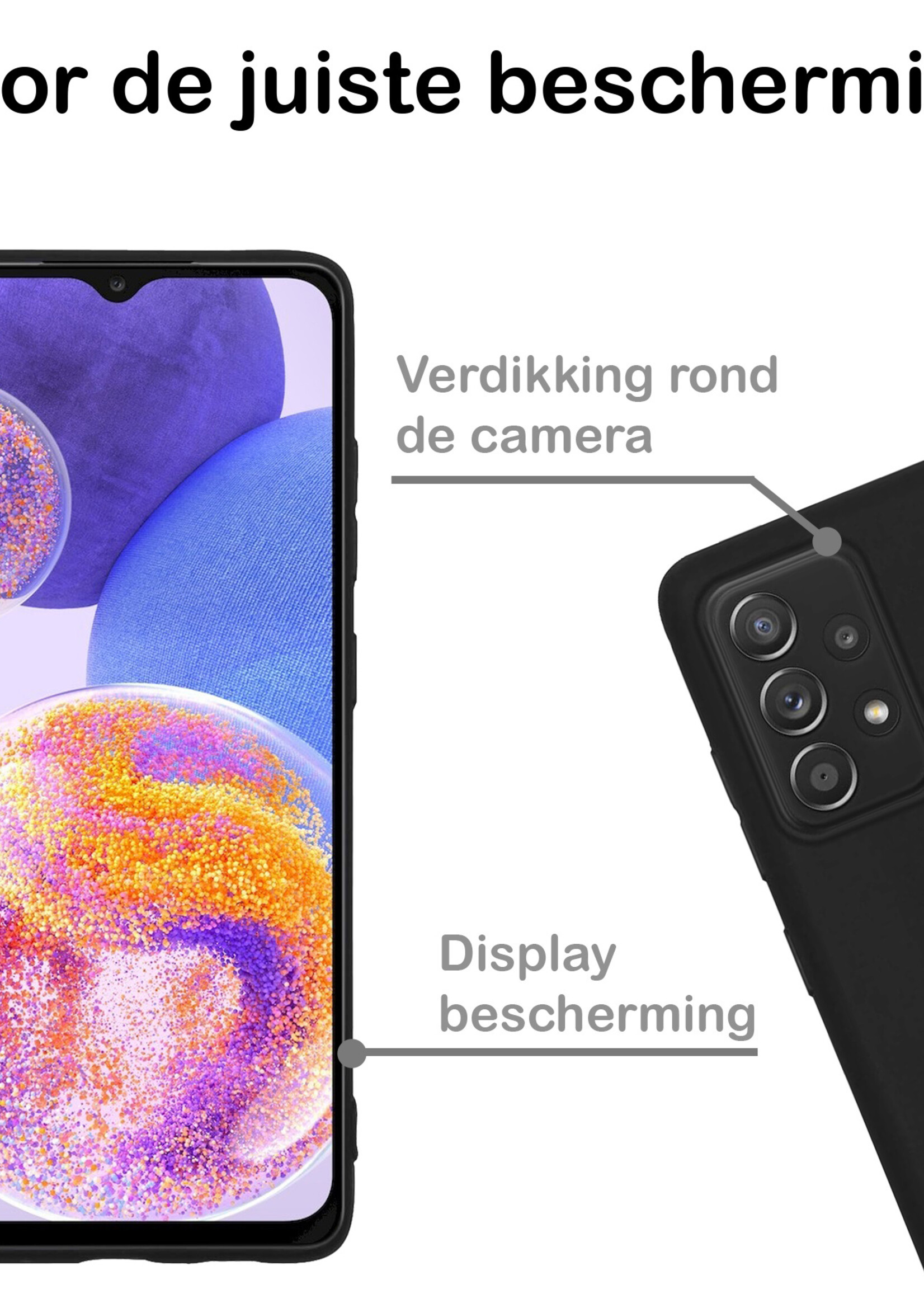BTH Hoesje Geschikt voor Samsung A23 Hoesje Siliconen Case Hoes - Hoes Geschikt voor Samsung Galaxy A23 Hoes Cover Case - Zwart - 2 PACK