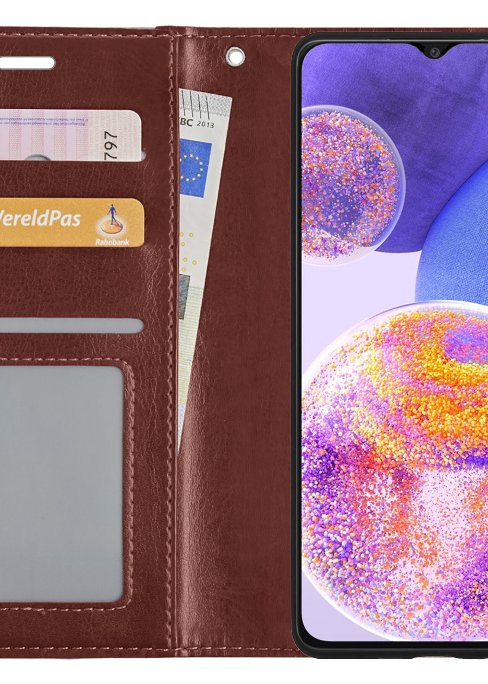BTH Samsung A23 Hoesje Book Case Hoes Portemonnee Cover Walletcase - Samsung A23 Hoes Bookcase Hoesje - Bruin