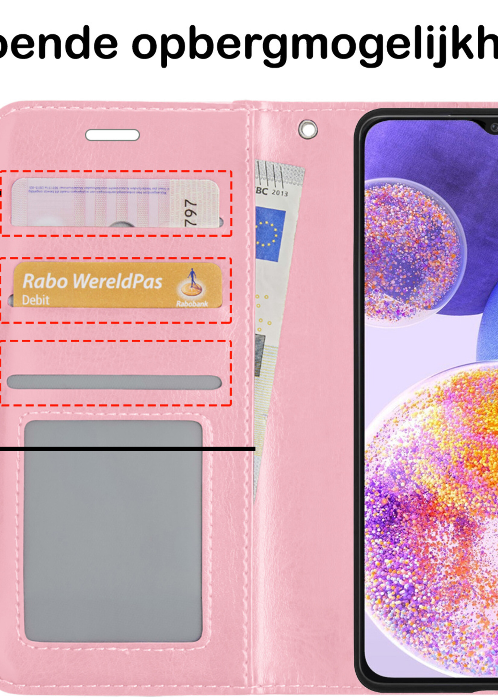 BTH Samsung A23 Hoesje Book Case Hoes Portemonnee Cover Walletcase - Samsung A23 Hoes Bookcase Hoesje - Lichtroze