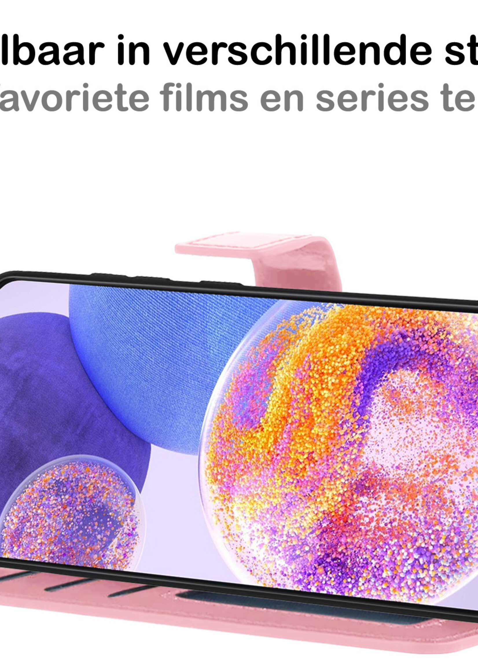 BTH Samsung A23 Hoesje Book Case Hoes Portemonnee Cover Walletcase - Samsung A23 Hoes Bookcase Hoesje - Lichtroze