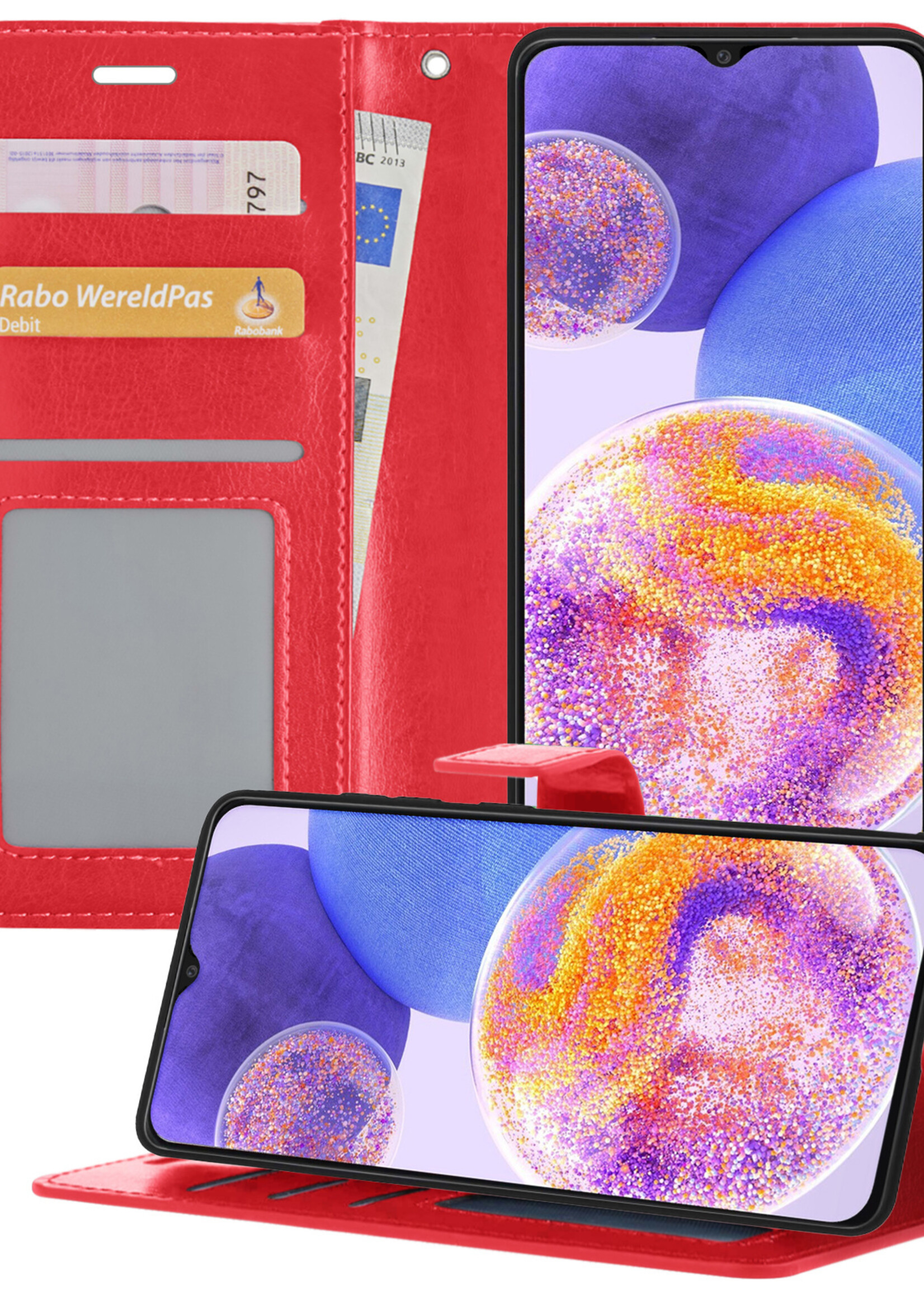 BTH Samsung A23 Hoesje Book Case Hoes Portemonnee Cover Walletcase - Samsung A23 Hoes Bookcase Hoesje - Rood