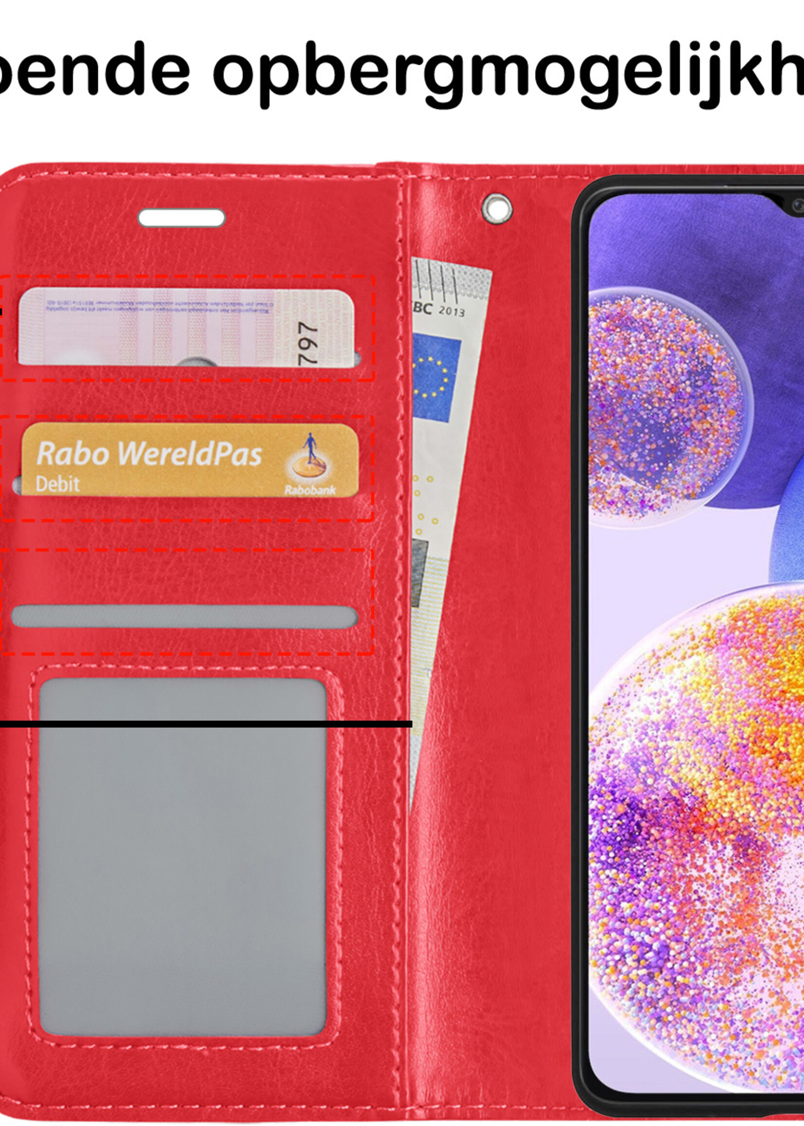 BTH Samsung A23 Hoesje Book Case Hoes Portemonnee Cover Walletcase - Samsung A23 Hoes Bookcase Hoesje - Rood