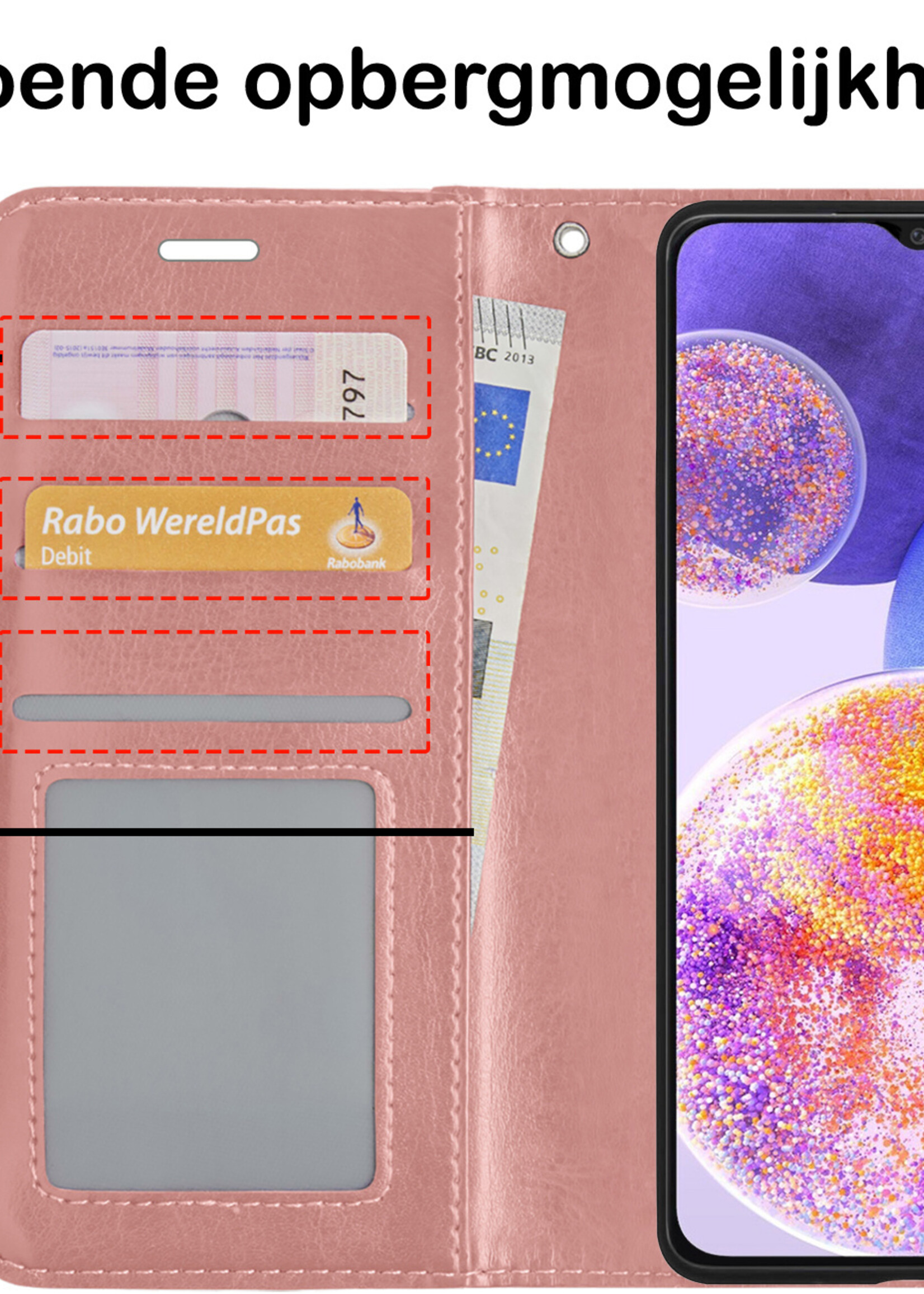 BTH Samsung A23 Hoesje Book Case Hoes Portemonnee Cover Walletcase - Samsung A23 Hoes Bookcase Hoesje - Rose Goud