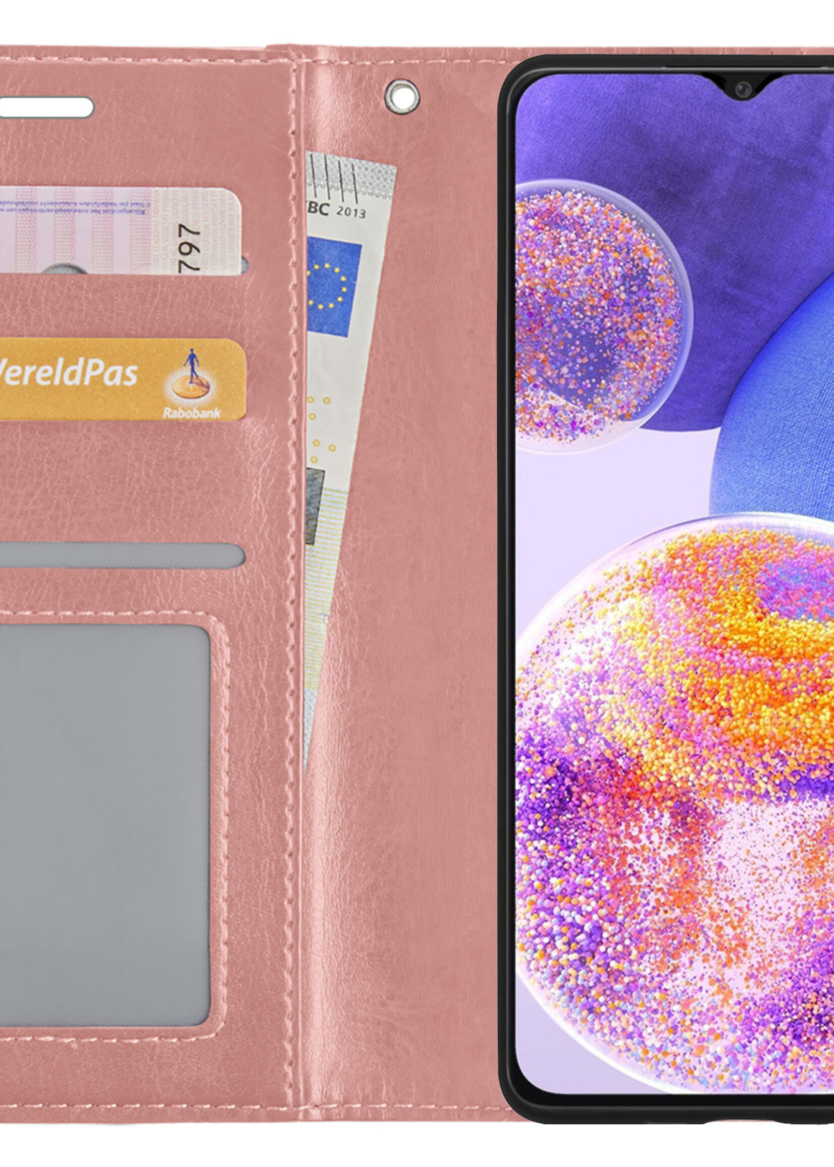 BTH Samsung A23 Hoesje Book Case Hoes Portemonnee Cover Walletcase - Samsung A23 Hoes Bookcase Hoesje - Rose Goud