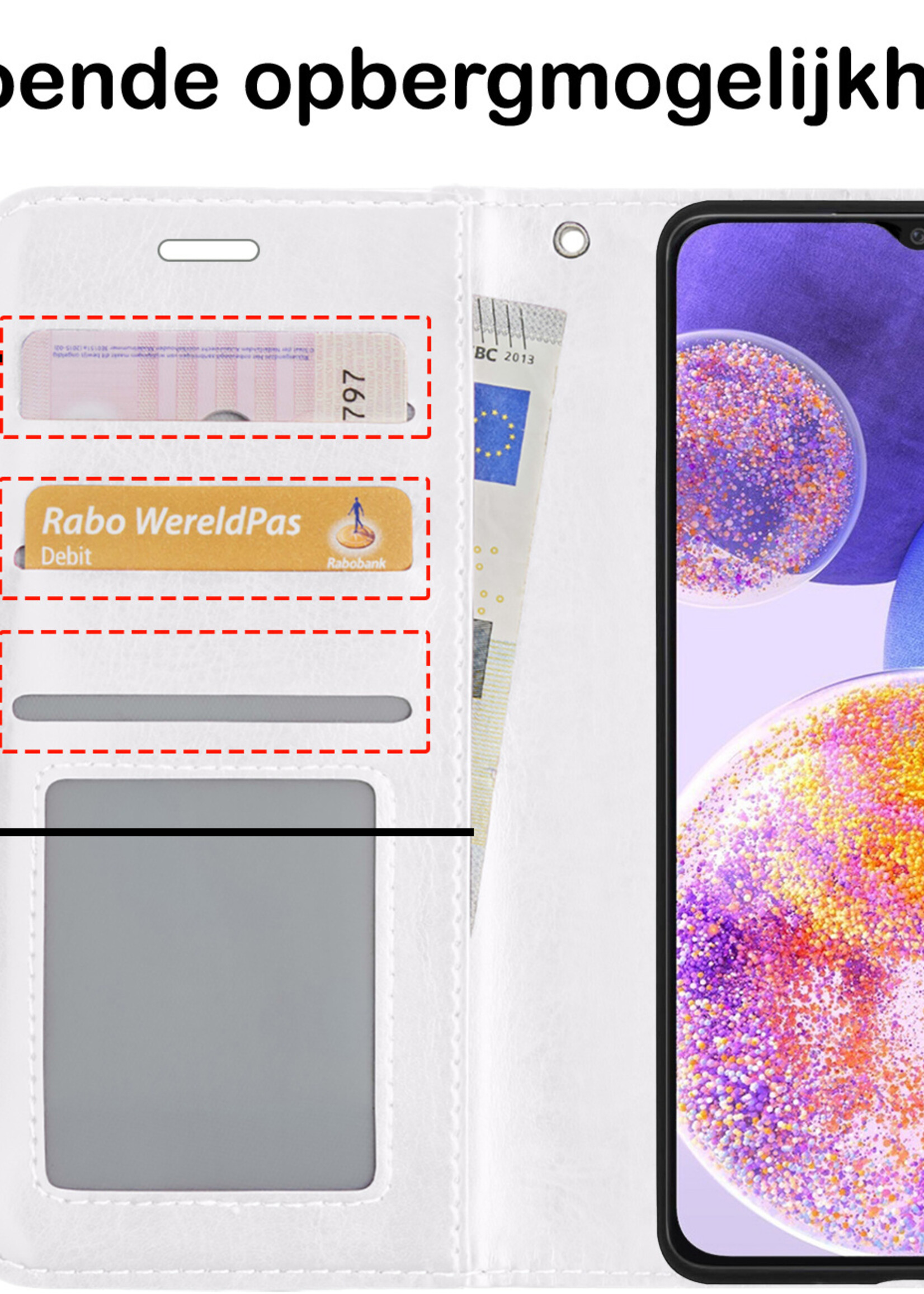 BTH Samsung A23 Hoesje Book Case Hoes Portemonnee Cover Walletcase - Samsung A23 Hoes Bookcase Hoesje - Wit