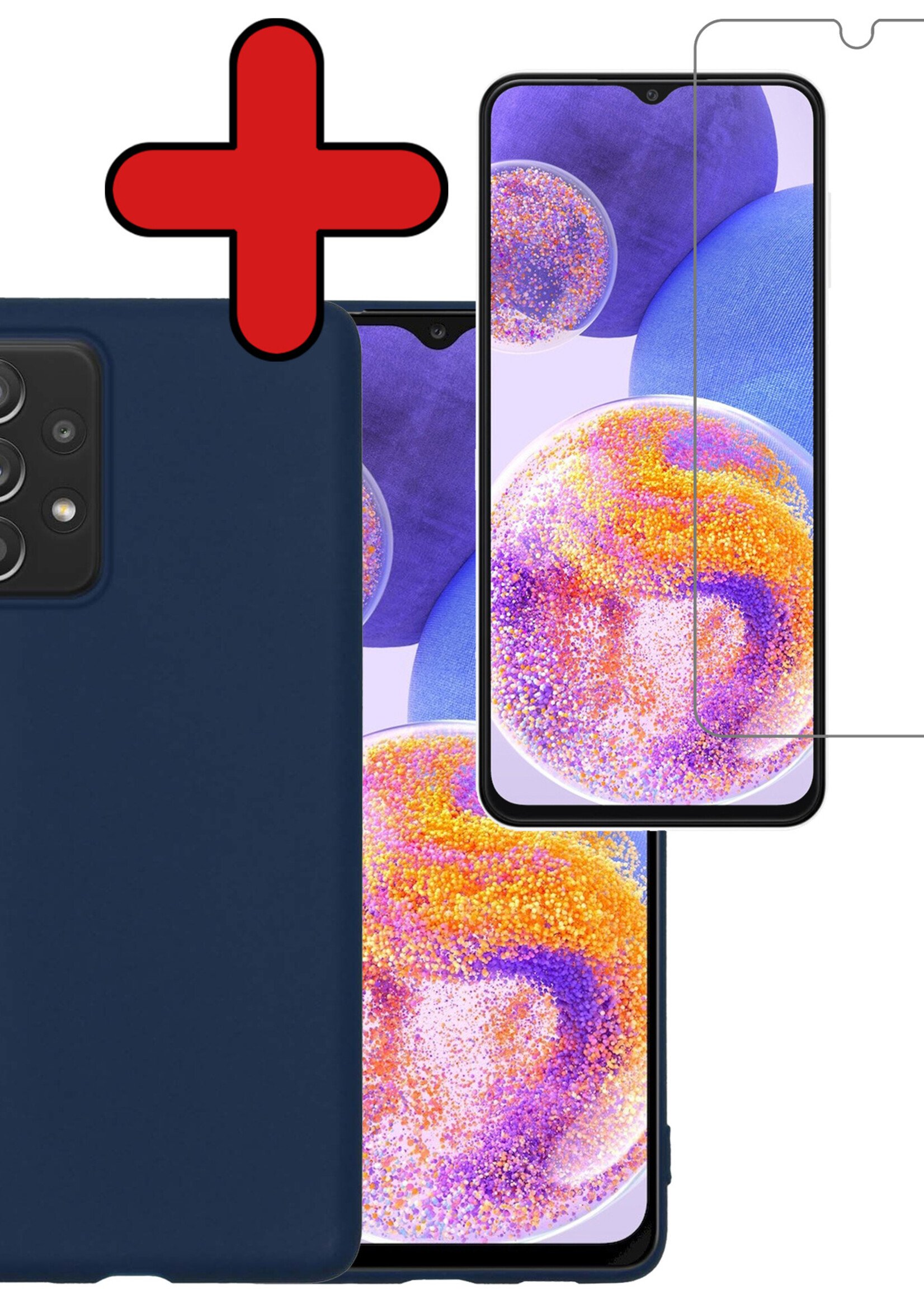 BTH Hoesje Geschikt voor Samsung A23 Hoesje Siliconen Case Hoes Met Screenprotector - Hoes Geschikt voor Samsung Galaxy A23 Hoes Cover Case - Donkerblauw