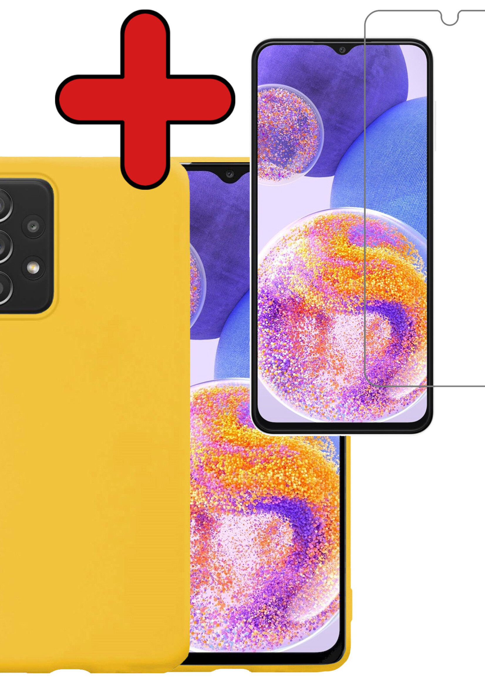 BTH Hoesje Geschikt voor Samsung A23 Hoesje Siliconen Case Hoes Met Screenprotector - Hoes Geschikt voor Samsung Galaxy A23 Hoes Cover Case - Geel