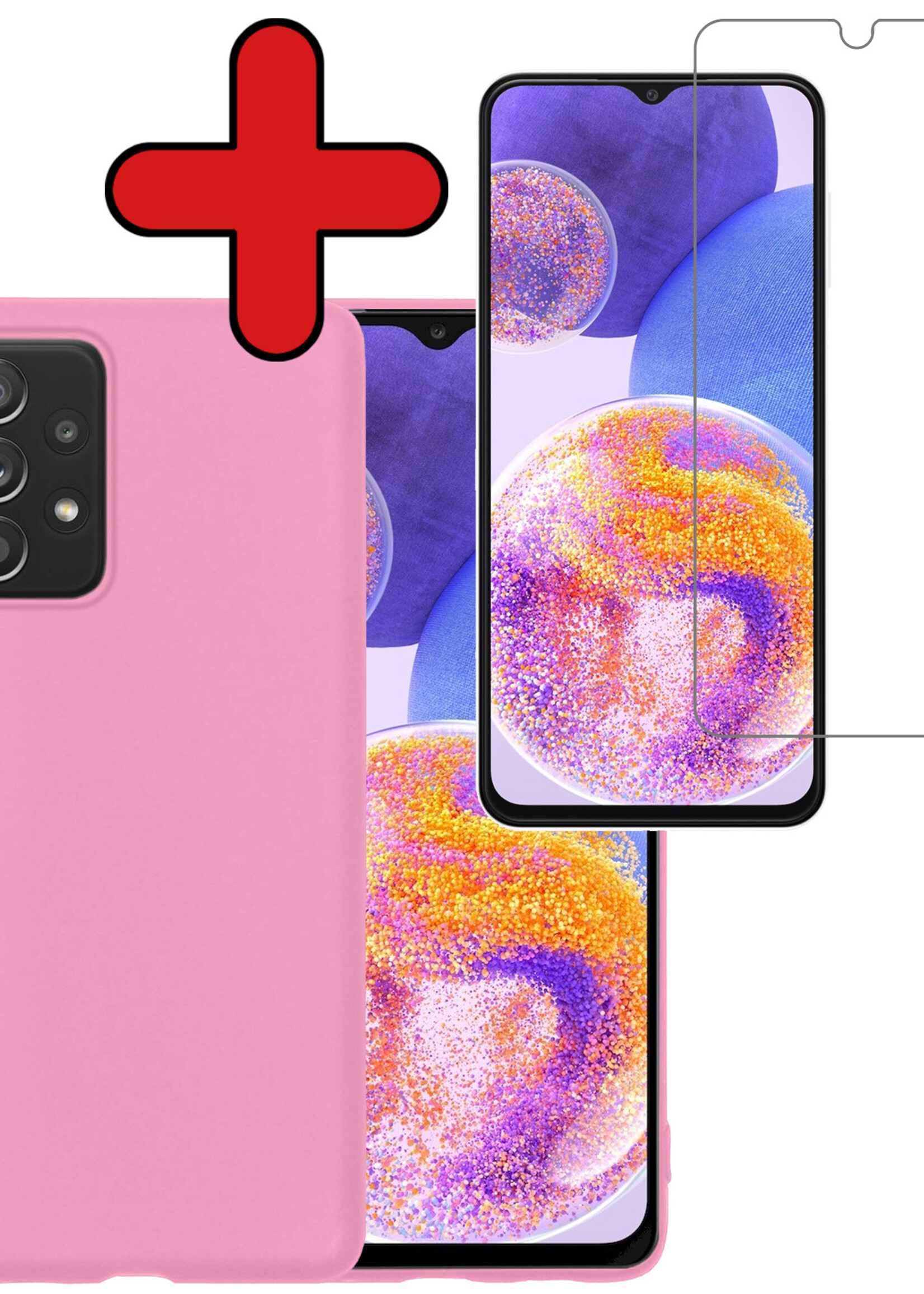 BTH Hoesje Geschikt voor Samsung A23 Hoesje Siliconen Case Hoes Met Screenprotector - Hoes Geschikt voor Samsung Galaxy A23 Hoes Cover Case - Lichtroze