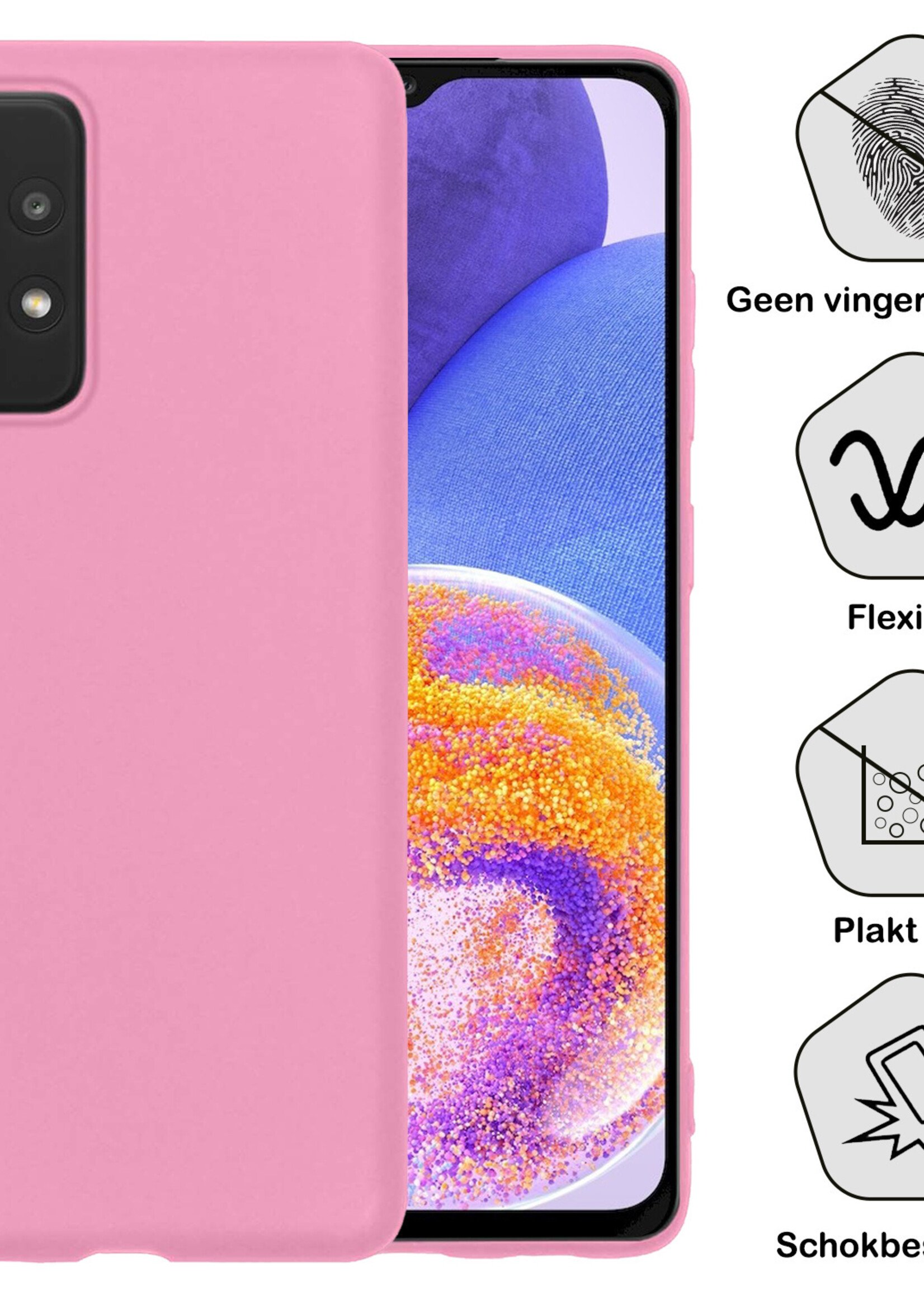 BTH Hoesje Geschikt voor Samsung A23 Hoesje Siliconen Case Hoes Met Screenprotector - Hoes Geschikt voor Samsung Galaxy A23 Hoes Cover Case - Lichtroze