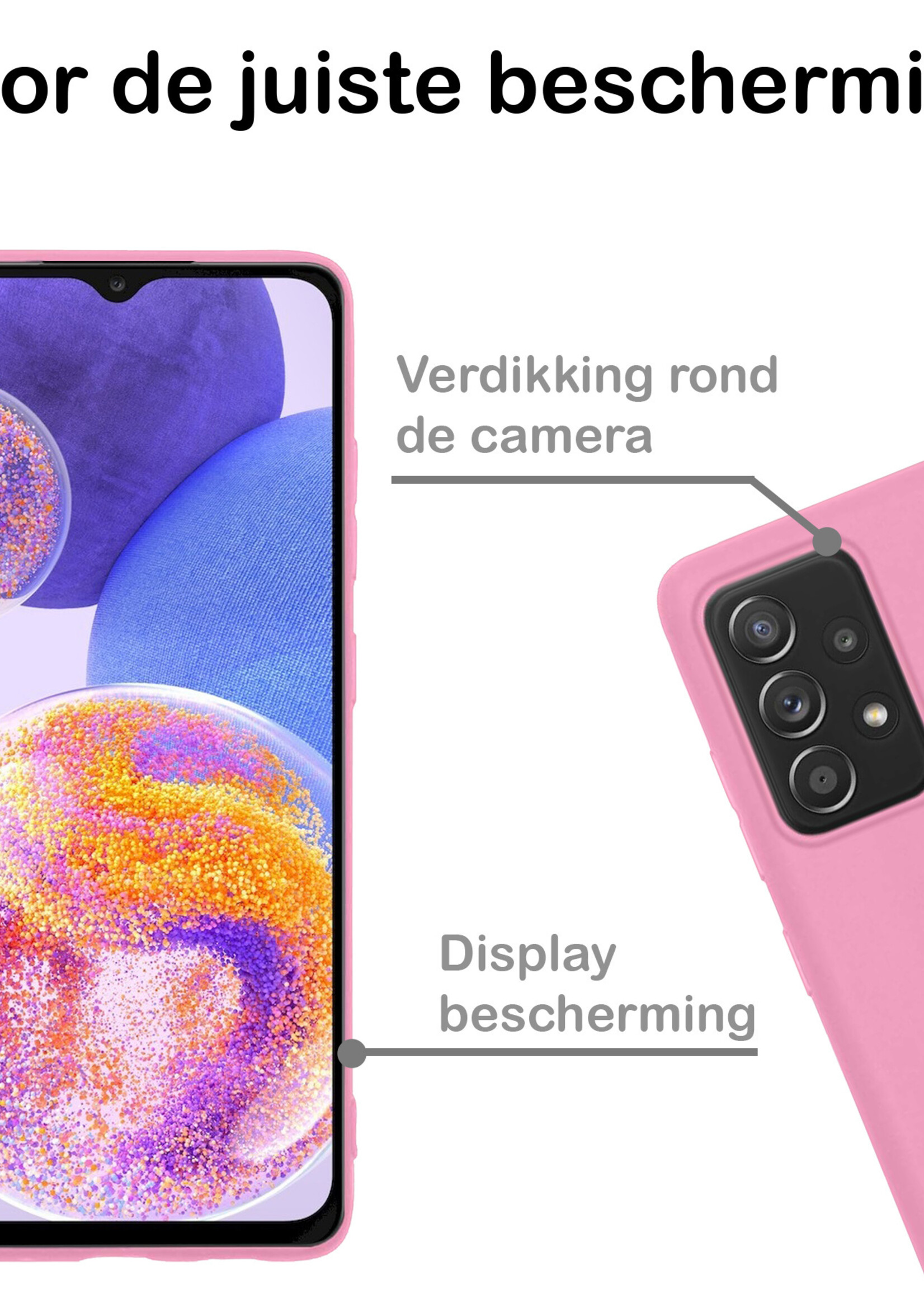 BTH Hoesje Geschikt voor Samsung A23 Hoesje Siliconen Case Hoes Met Screenprotector - Hoes Geschikt voor Samsung Galaxy A23 Hoes Cover Case - Lichtroze