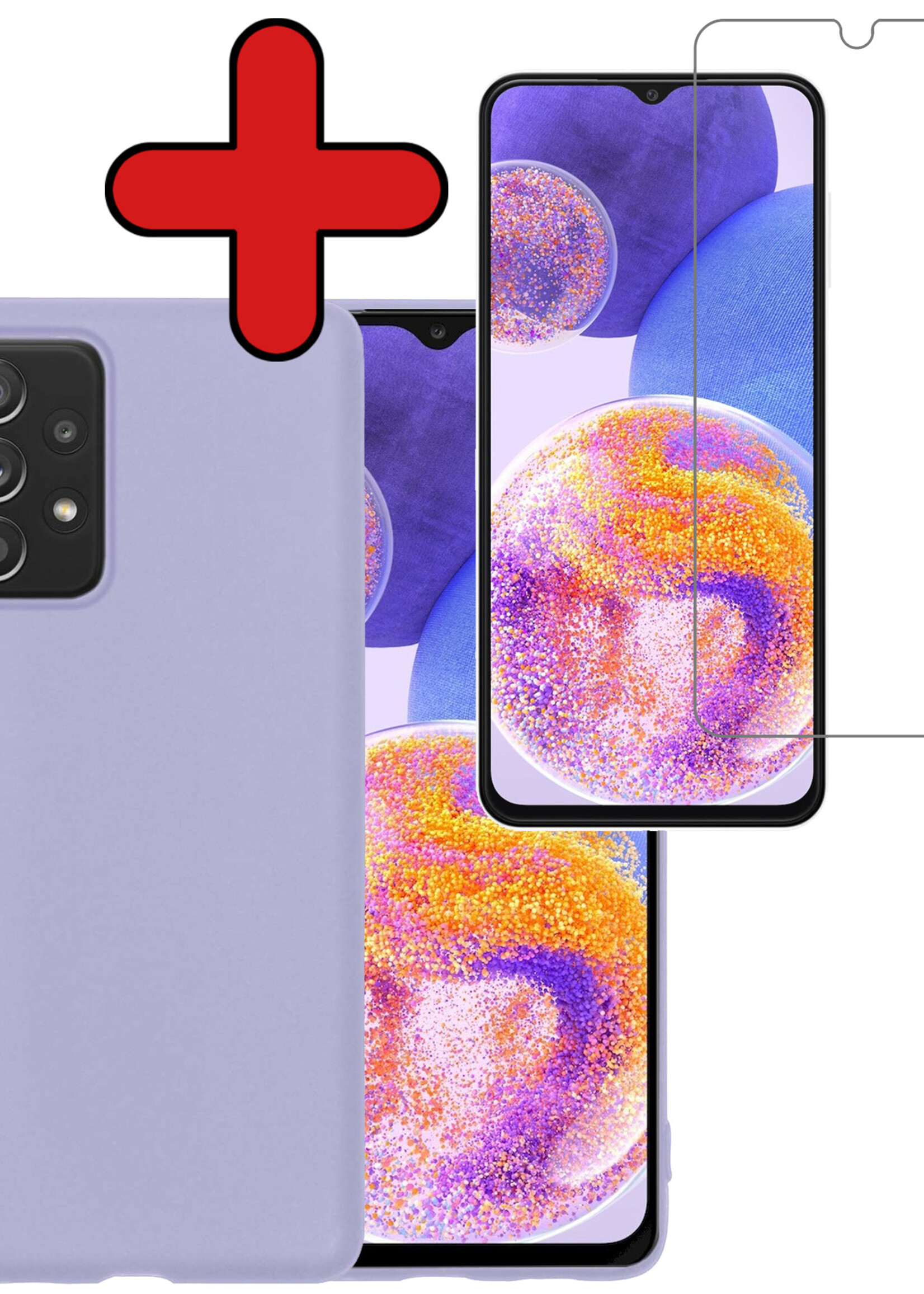 BTH Hoesje Geschikt voor Samsung A23 Hoesje Siliconen Case Hoes Met Screenprotector - Hoes Geschikt voor Samsung Galaxy A23 Hoes Cover Case - Lila
