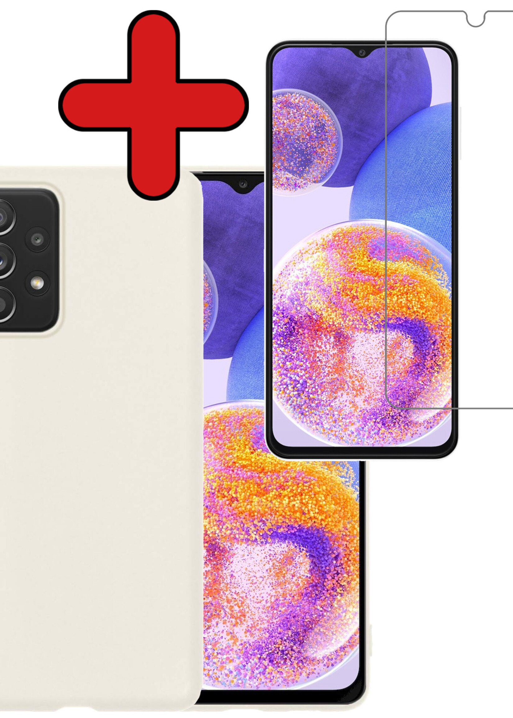 BTH Hoesje Geschikt voor Samsung A23 Hoesje Siliconen Case Hoes Met Screenprotector - Hoes Geschikt voor Samsung Galaxy A23 Hoes Cover Case - Wit