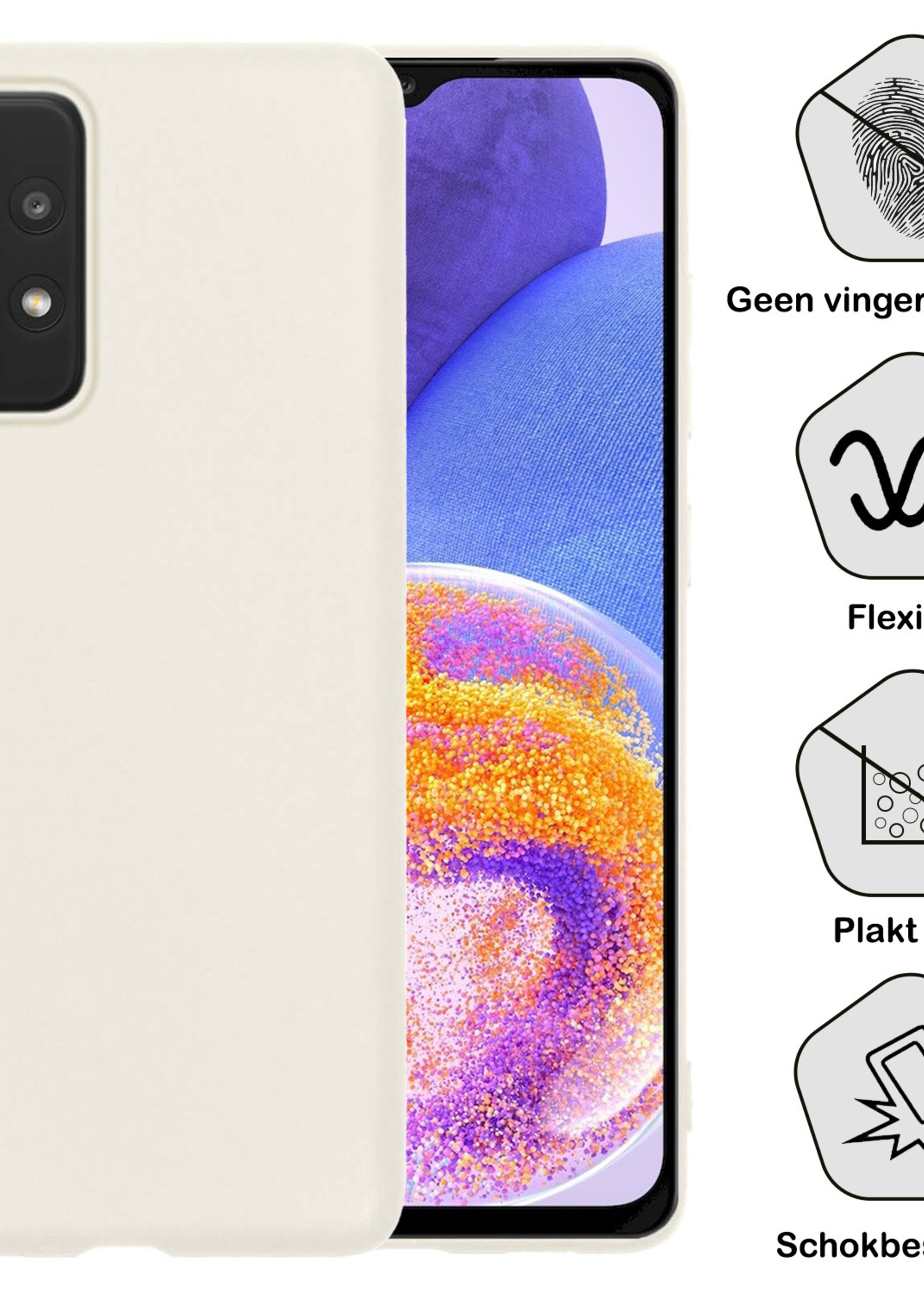 BTH Hoesje Geschikt voor Samsung A23 Hoesje Siliconen Case Hoes Met Screenprotector - Hoes Geschikt voor Samsung Galaxy A23 Hoes Cover Case - Wit