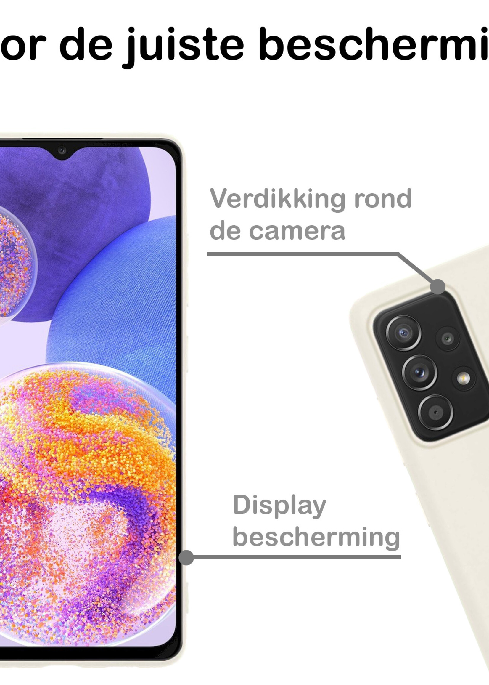 BTH Hoesje Geschikt voor Samsung A23 Hoesje Siliconen Case Hoes Met Screenprotector - Hoes Geschikt voor Samsung Galaxy A23 Hoes Cover Case - Wit