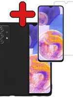BTH BTH Samsung Galaxy A23 Hoesje Siliconen Met Screenprotector - Zwart